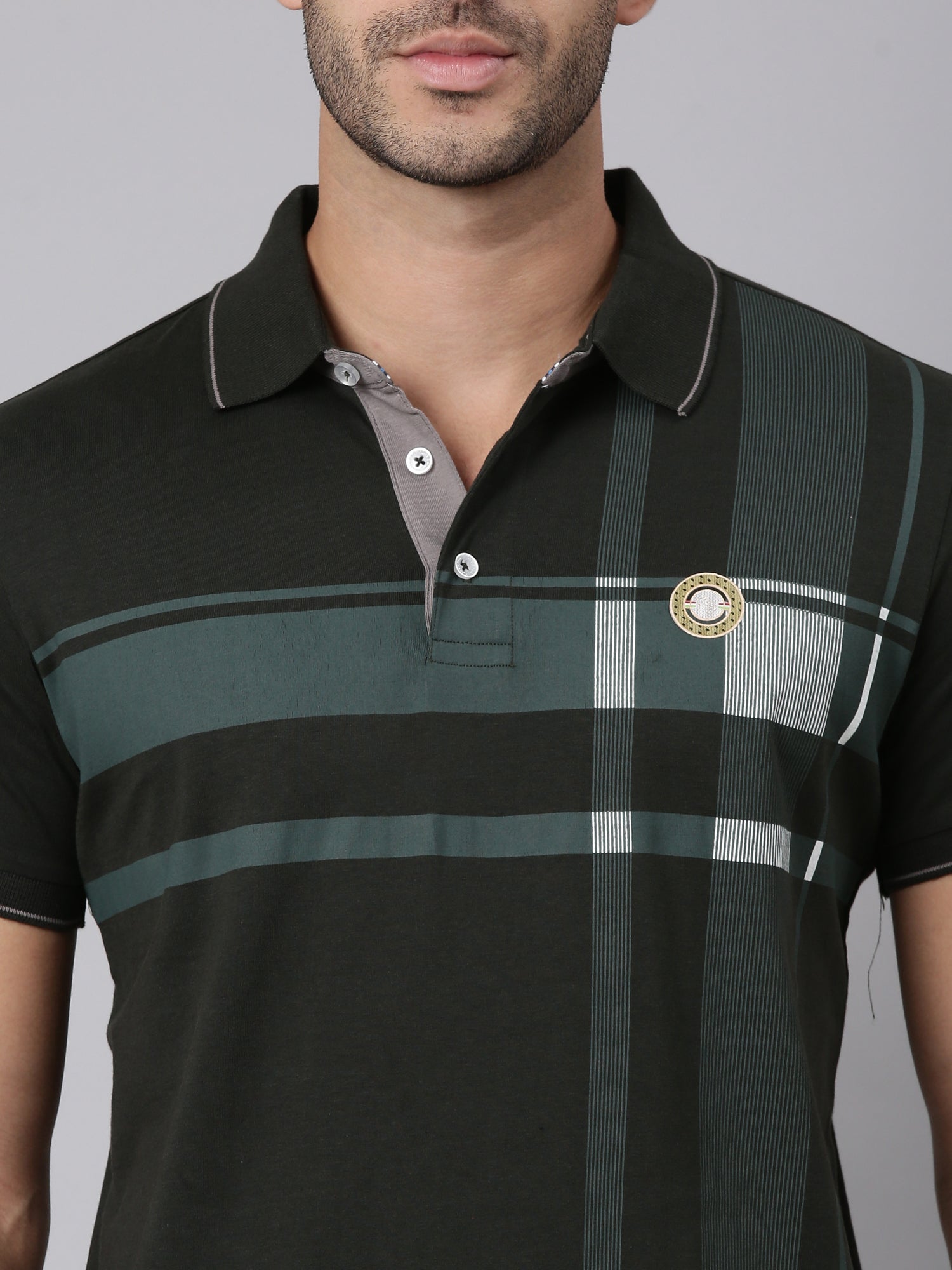 Classic Polo Men's Half Sleeve Black Polo Neck Slim Fit Striped Cotton T-Shirt | FP - 23 A SF P