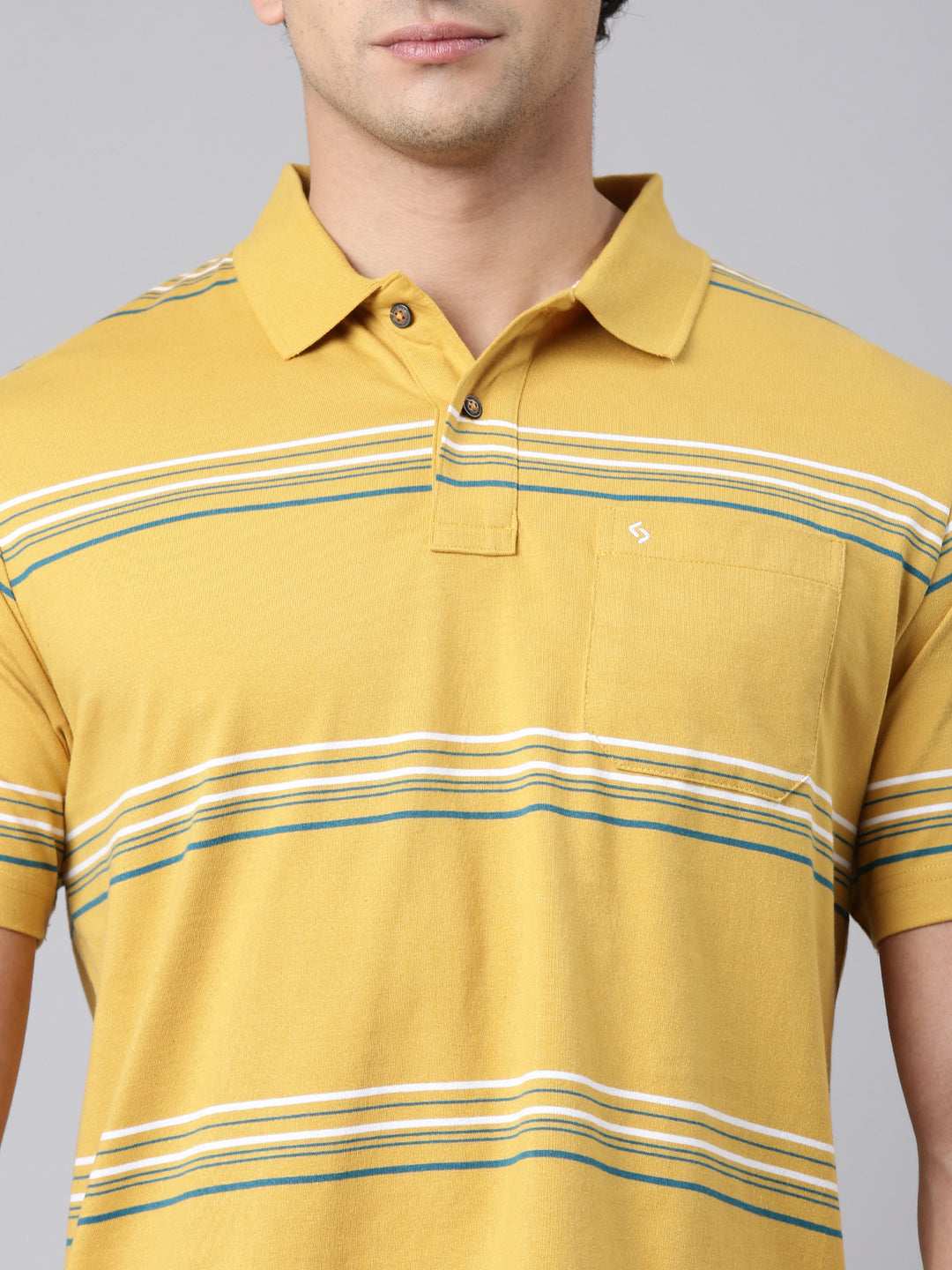 Classic Polo Men's Half Sleeve Yellow Polo Neck Authentic Fit Striped Cotton Blend T-Shirt | AVON - 650 A AF P
