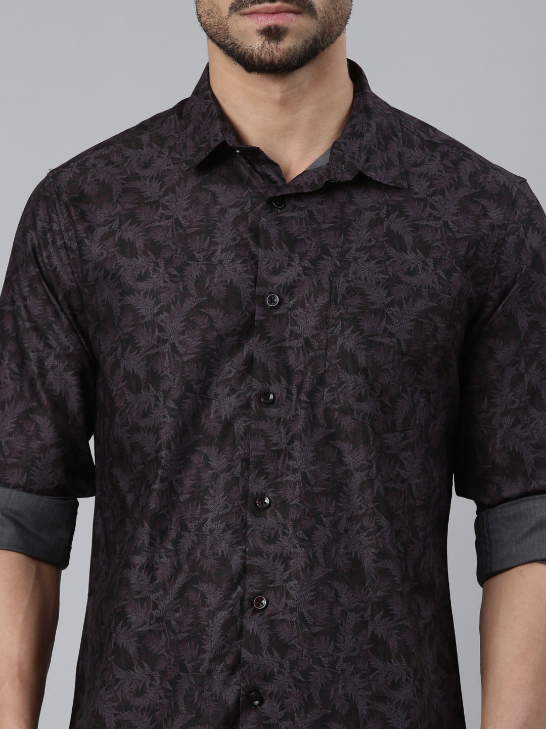 Classic Polo Men's Full Sleeve Brown/Black Polo Neck Slim Fit All-Over Print Cotton Shirt | LSHQ2-97 B-FS-PRT-SF