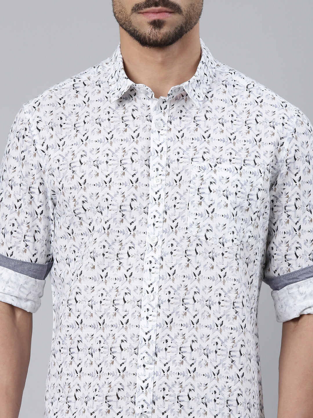 Classic Polo Men's Full Sleeve Multicolor Polo Neck Slim Fit All-Over Print Cotton Shirt | SQ2-CL-51 B-FS-PRT-SF