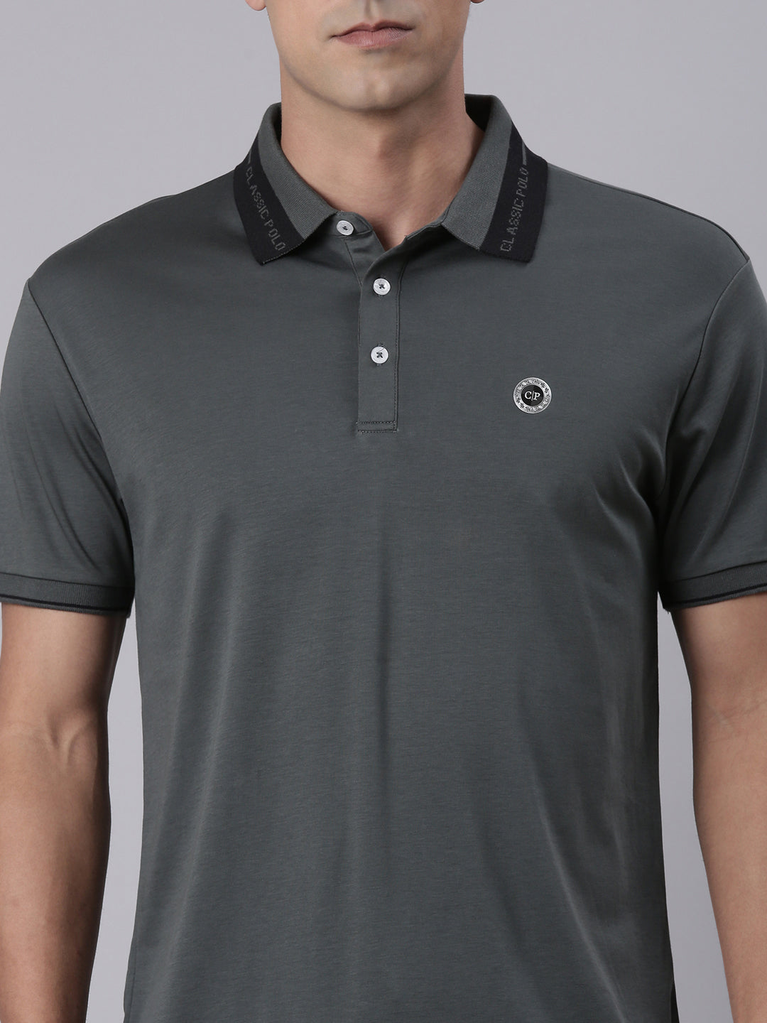 Classic Polo Men's Half Sleeve Steel Grey Polo Neck Slim Fit Solid Cotton T-Shirt | ELITE-POLO-48 A SF P