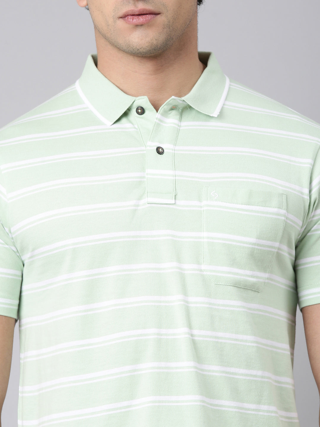 Classic Polo Men's Half Sleeve Light Green Polo Neck Authentic Fit Striped Cotton T-Shirt | FEEDERS - 302 B AF P