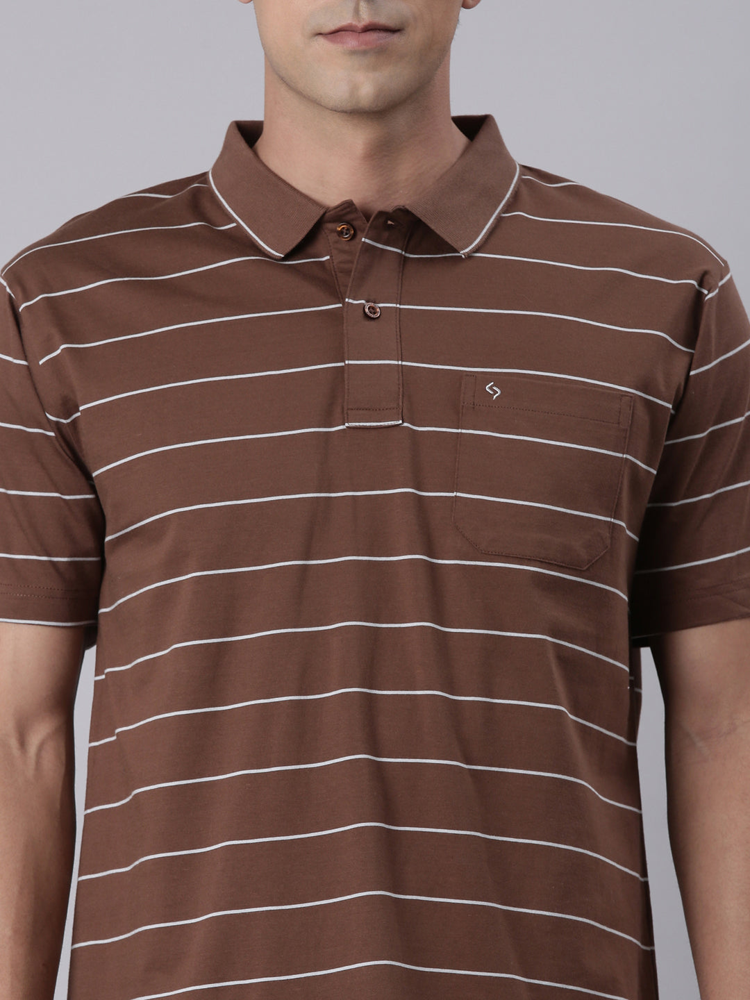Classic Polo Men's Half Sleeve Brown Polo Neck Authentic Fit Striped Cotton T-Shirt | AP - 142 B AF P