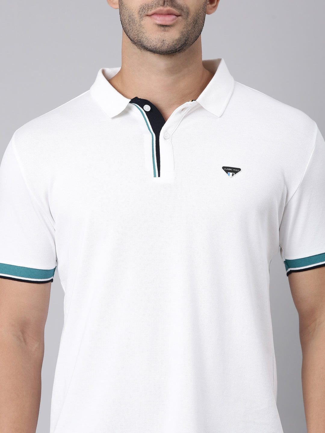 Classic Polo Men's Half Sleeve White Polo Neck Slim Fit Solid Cotton T-Shirt | PRM - 811 B SF P