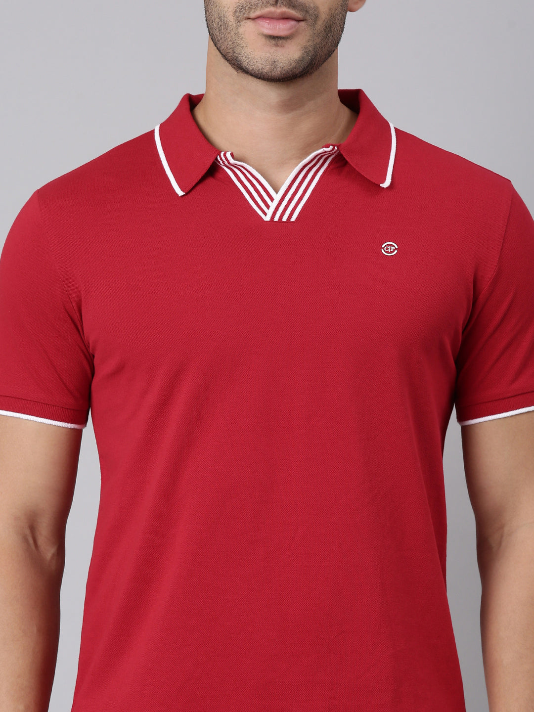 Classic Polo Men's Half Sleeve Red Polo Neck Slim Fit Solid Cotton Blend T-Shirt | RAVE POLO - 03 B SF P