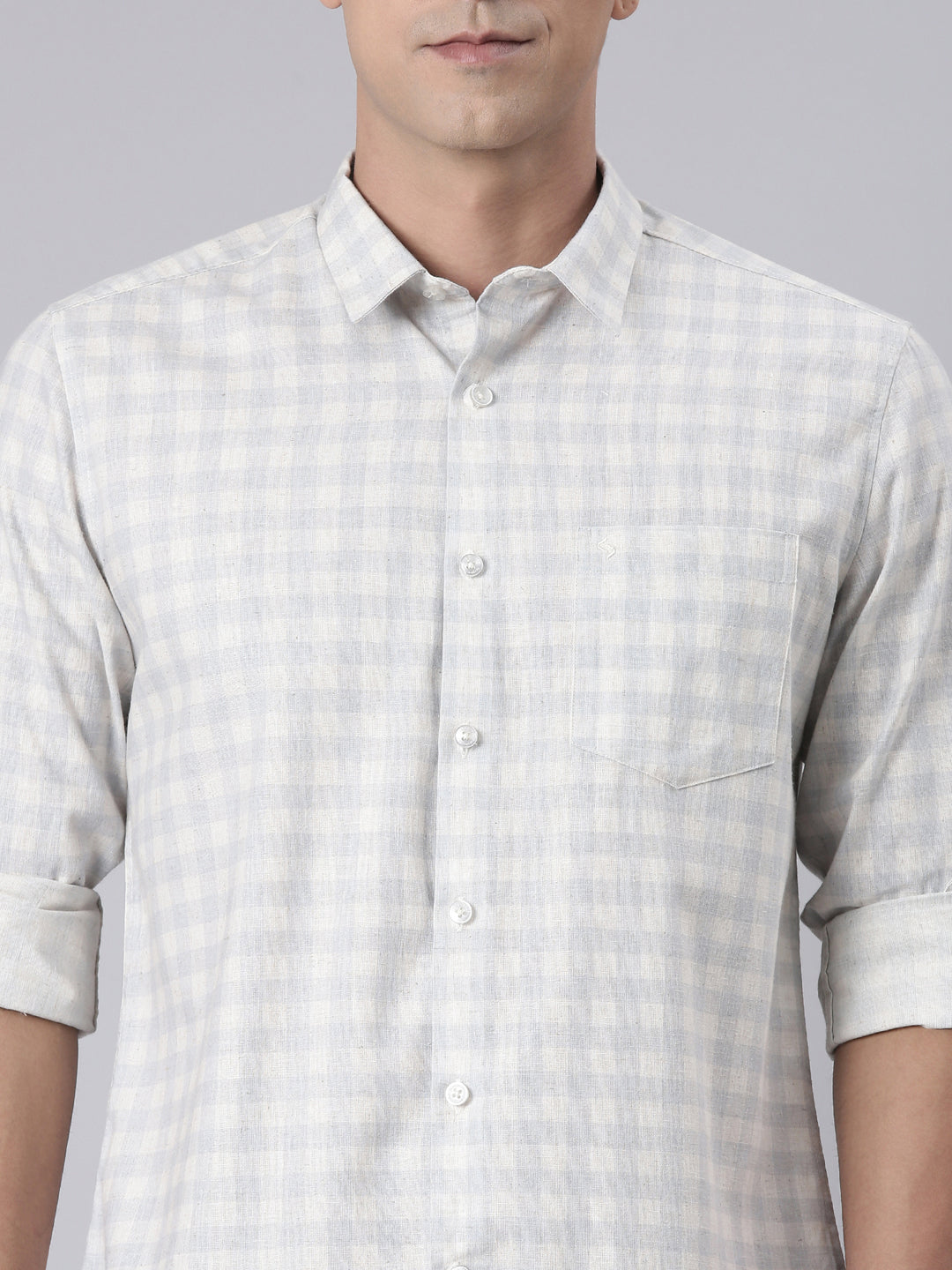 Classic Polo Men's Grey/White Polo Neck Printed Cotton Slim Fit Woven Shirt | LSHQ2-98 B-FS-PRT-SF