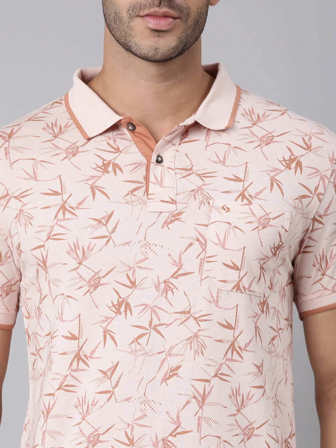 Classic Polo Men's Half Sleeve Peach Polo Neck Slim Fit All-Over Print Cotton T-Shirt | BELLO - 417 B SF P