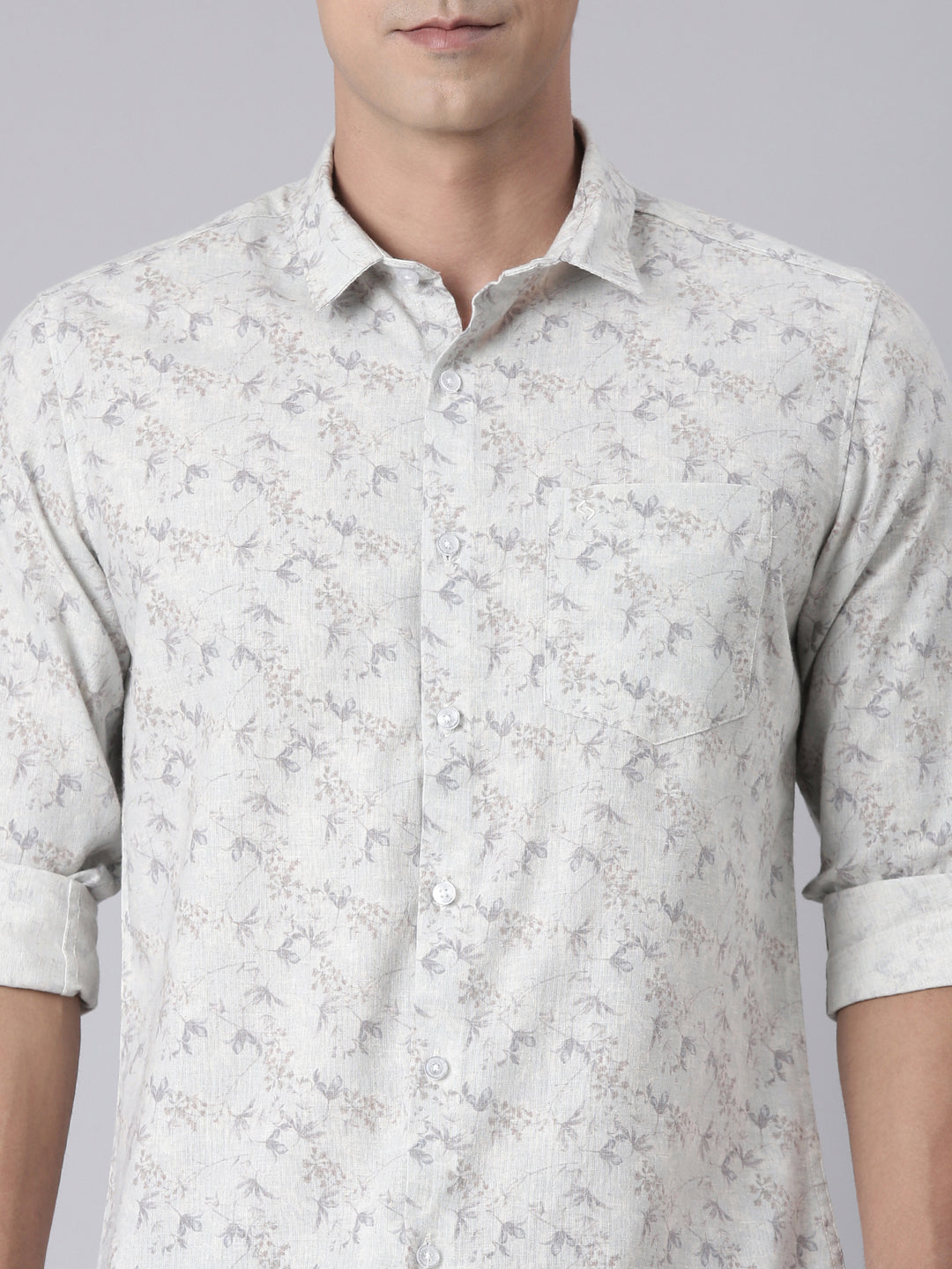 Classic Polo Men's Full Sleeve Off-White Polo Neck Slim Fit All-Over Print Cotton Shirt | LSHQ2-99 B-FS-PRT-SF