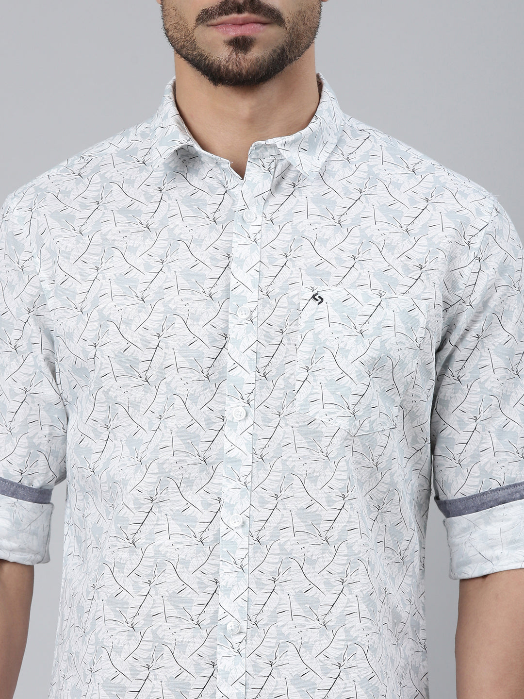 Classic Polo Men's Full Sleeve Multicolor Polo Neck Slim Fit All-Over Print Cotton Shirt | SQ2-CL-49 B-FS-PRT-SF