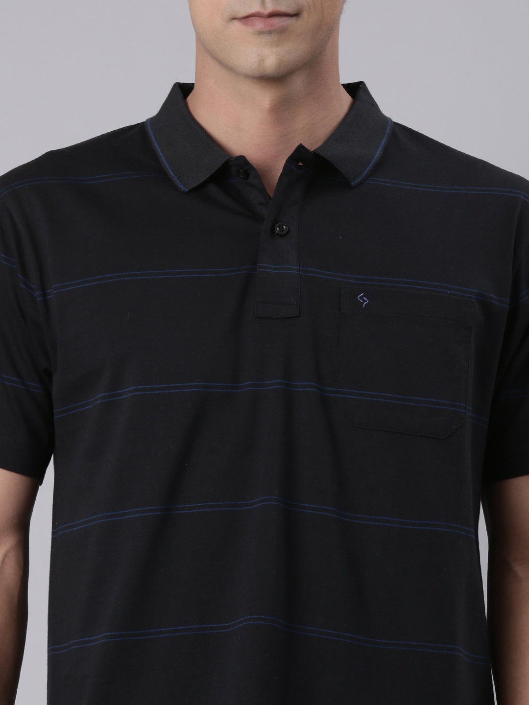 Classic Polo Men's Half Sleeve Black Polo Neck Authentic Fit Striped Cotton T-Shirt | AP - 146 A AF P