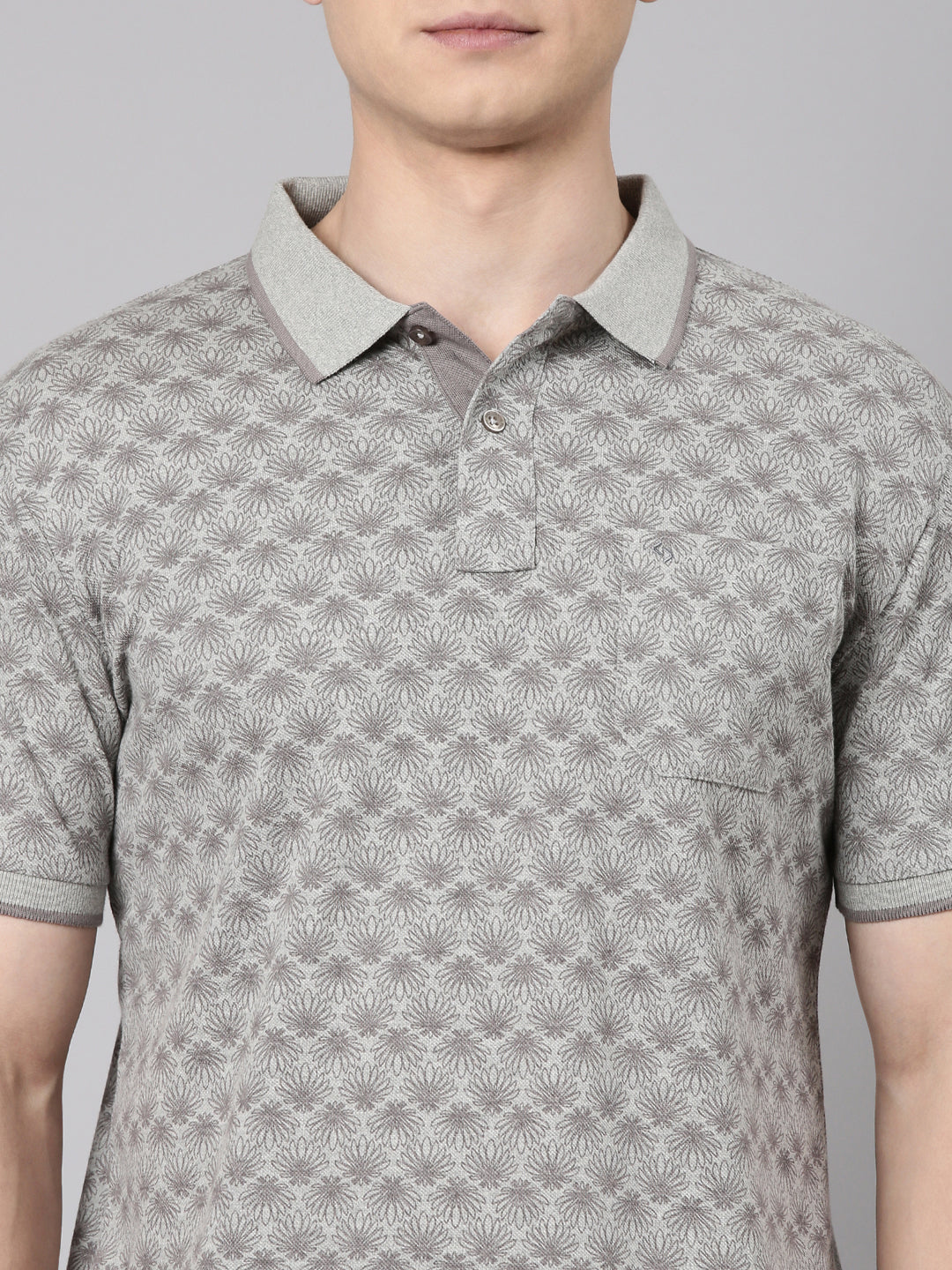 Classic Polo Men's Half Sleeve Grey Polo Neck Slim Fit All Over Print Cotton T-Shirt | BEAU - 282 B SF P
