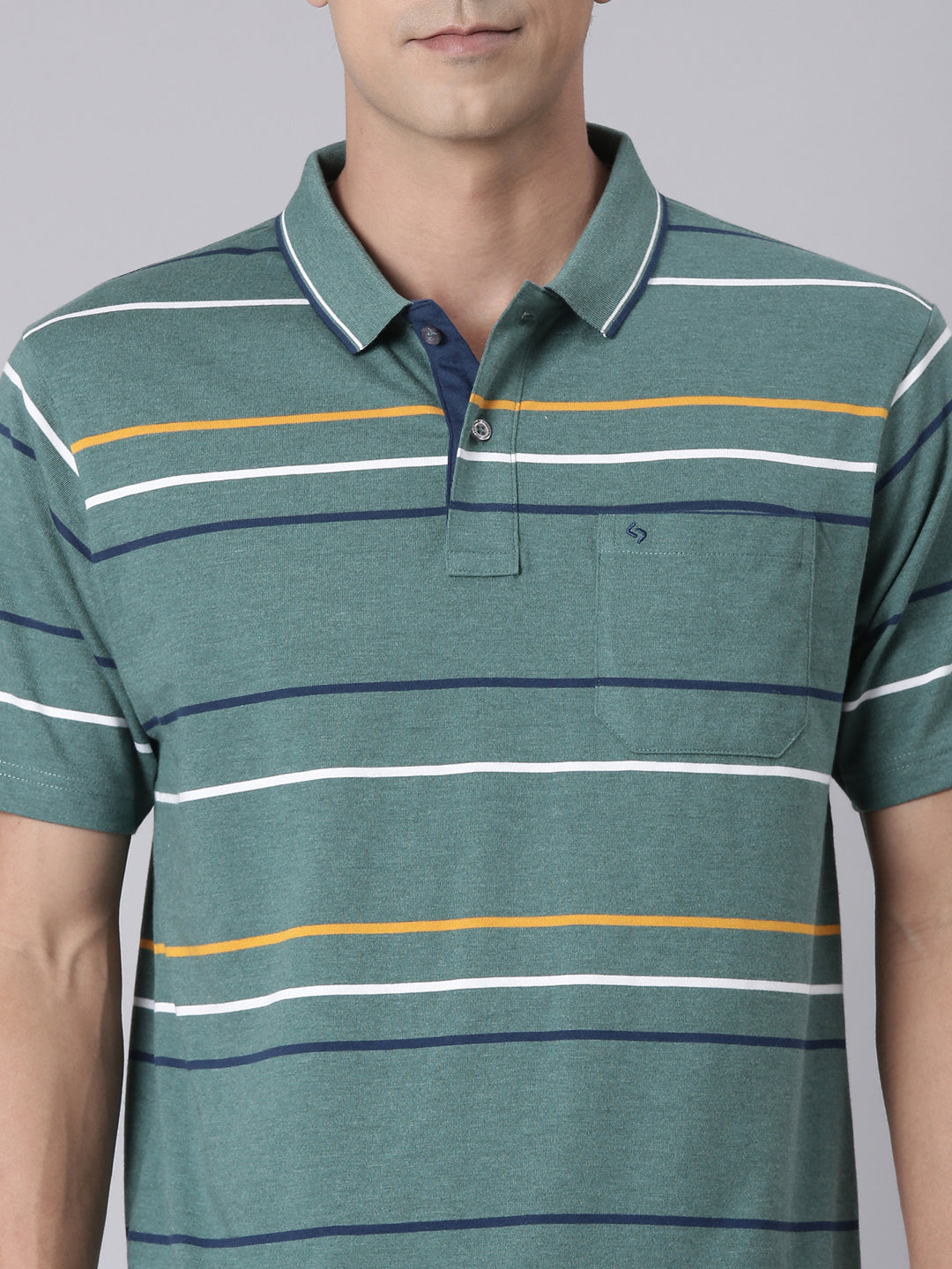 Classic Polo Men's Half Sleeve Green Polo Neck Authentic Fit Striped Cotton T-Shirt | LTS-STR - 85 A AF P