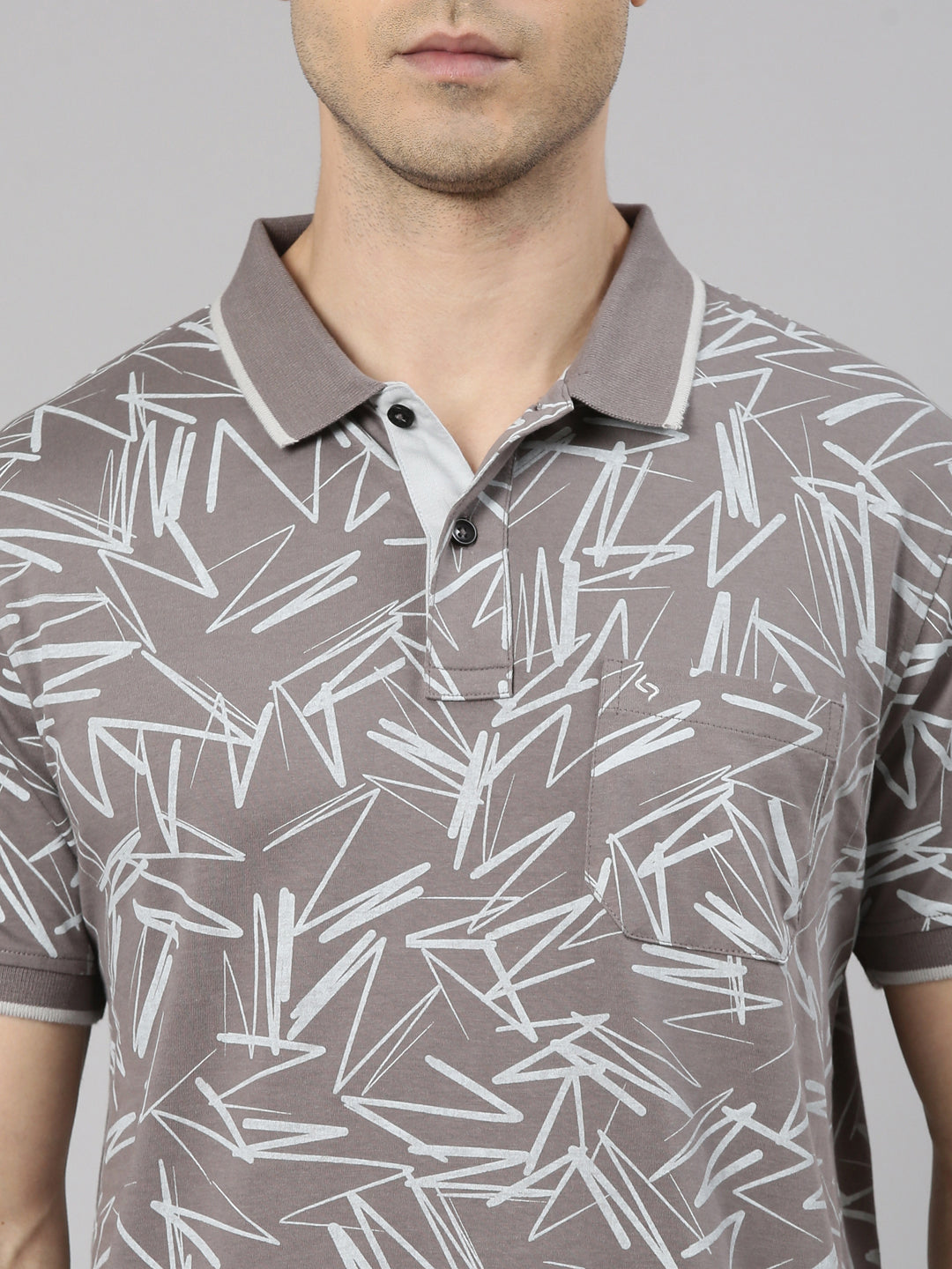 Classic Polo Men's Half Sleeve Dark Grey Polo Neck Slim Fit All-Over Print Cotton T-Shirt | BELLO - 371 A SF P