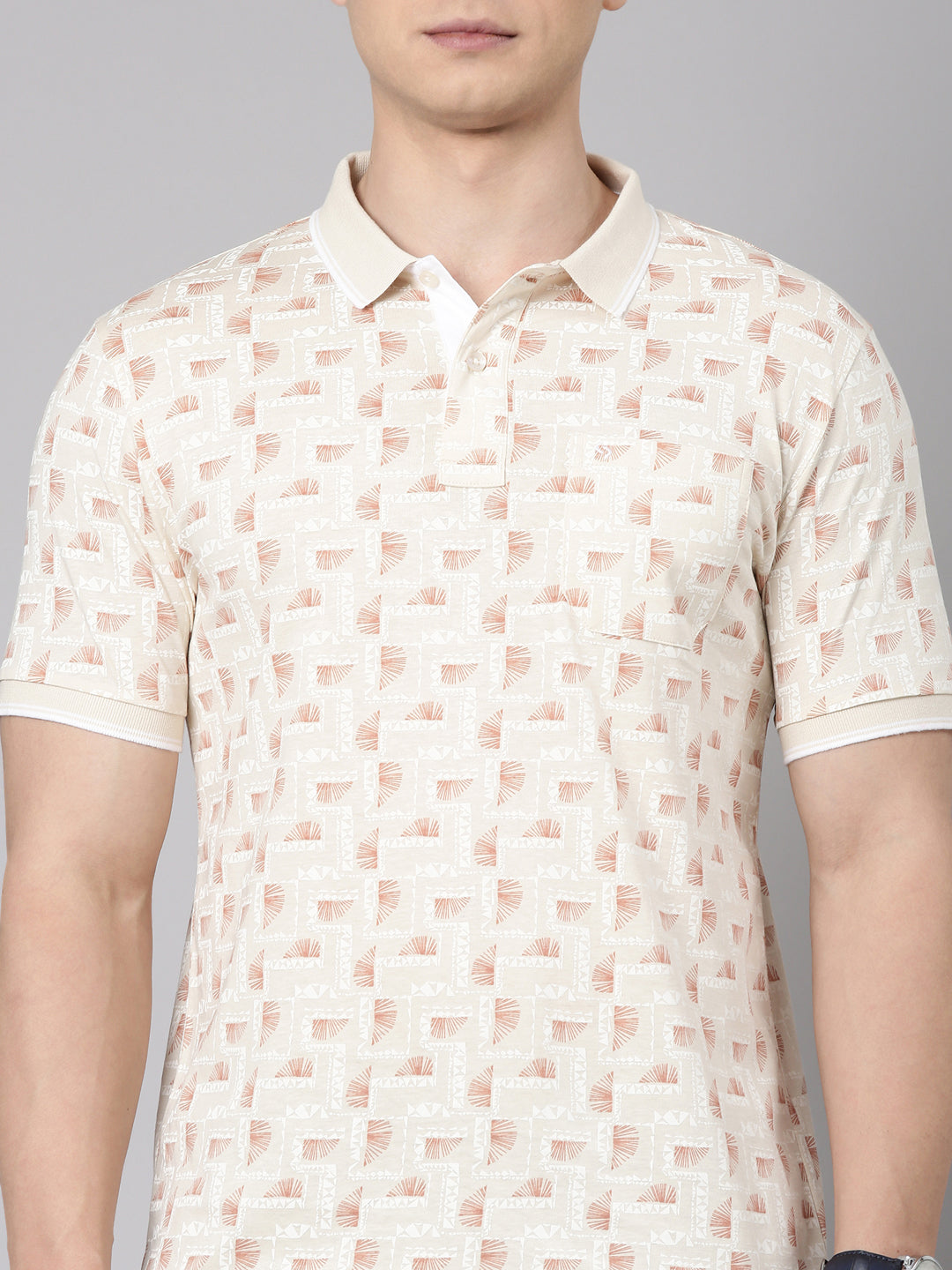 Classic Polo Men's Half Sleeve Beige/Brown Polo Neck Slim Fit All Over Print Cotton T-Shirt | BELLO - 345 B SF P