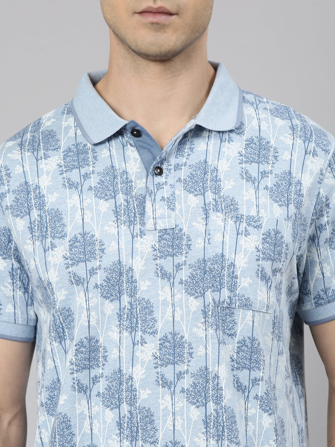 Classic Polo Men's Half Sleeve Blue/White Polo Neck Slim Fit All-Over Print Cotton T-Shirt | BELLO - 354 B SF P