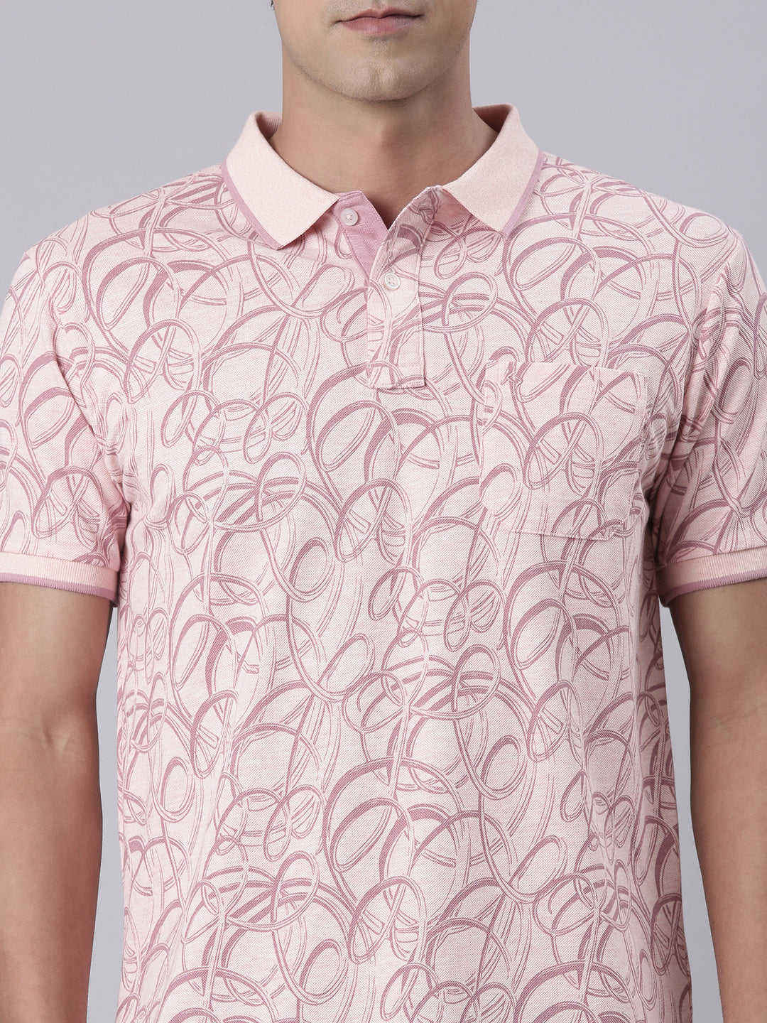 Classic Polo Men's Half Sleeve Peach Polo Neck Slim Fit All Over Print Cotton T-Shirt | BEAU - 286 B SF P