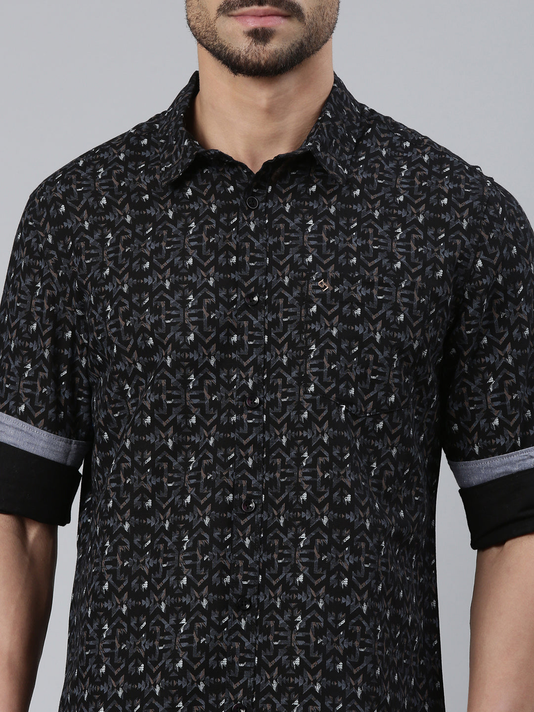 Classic Polo Men's Full Sleeve Multicolor Polo Neck Slim Fit All-Over Print Cotton Shirt | SQ2-CL-51 A-FS-PRT-SF