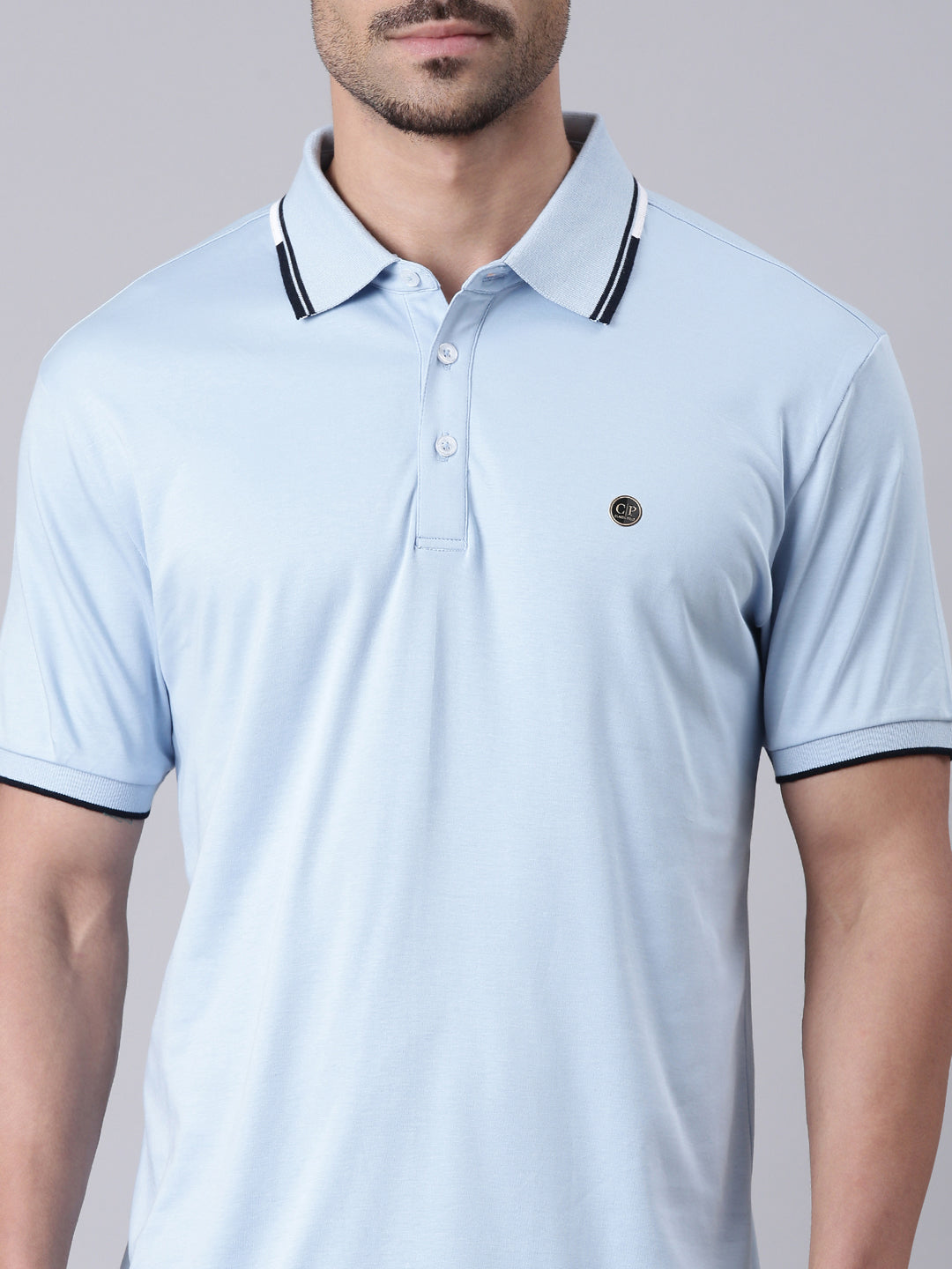 Classic Polo Men's Half Sleeve Light Blue Polo Neck Slim Fit Solid Cotton T-Shirt | ELITE-POLO-49 A SF P