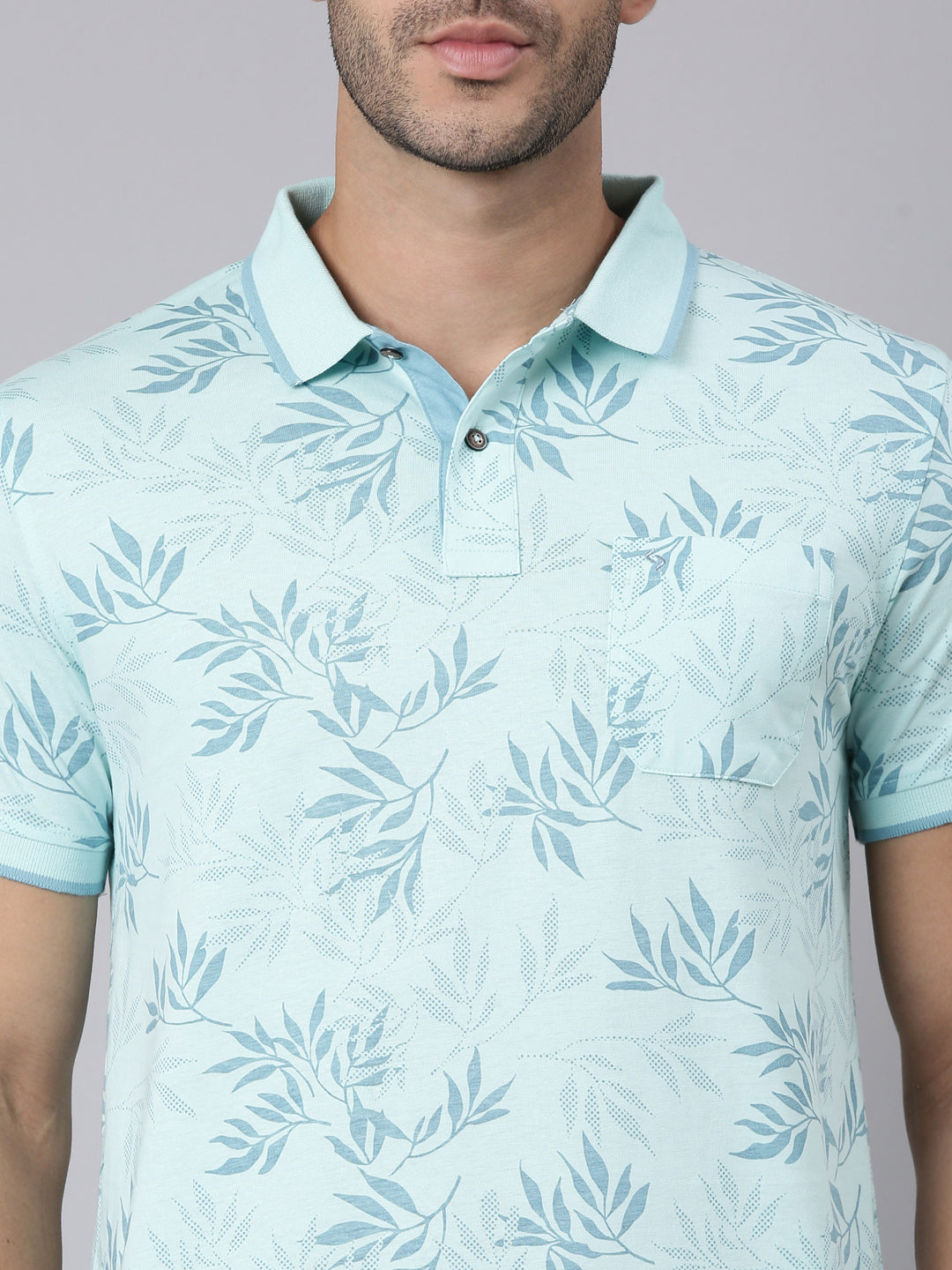 Classic Polo Men's Half Sleeve Light Green Polo Neck Slim Fit All-Over Print Cotton T-Shirt | BELLO - 398 B SF P