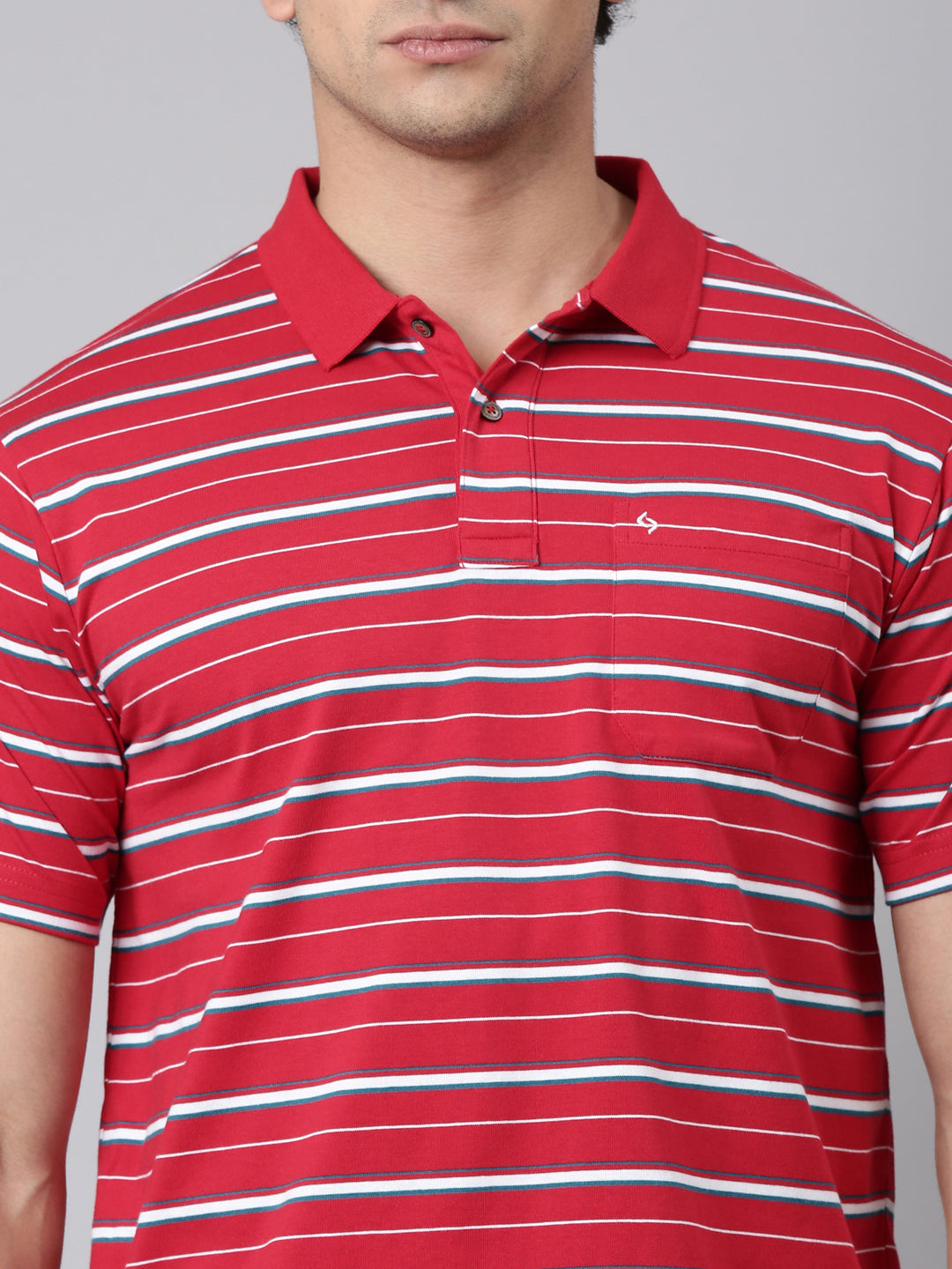 Classic Polo Men's Half Sleeve Red/White Polo Neck Authentic Fit Striped Cotton Blend T-Shirt | FEEDERS - 307 B AF P