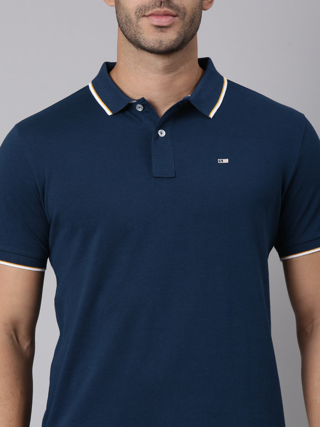 Classic Polo Men's Half Sleeve Navy Blue Polo Neck Slim Fit Solid Cotton T-Shirt | PRM - 818 A SF P