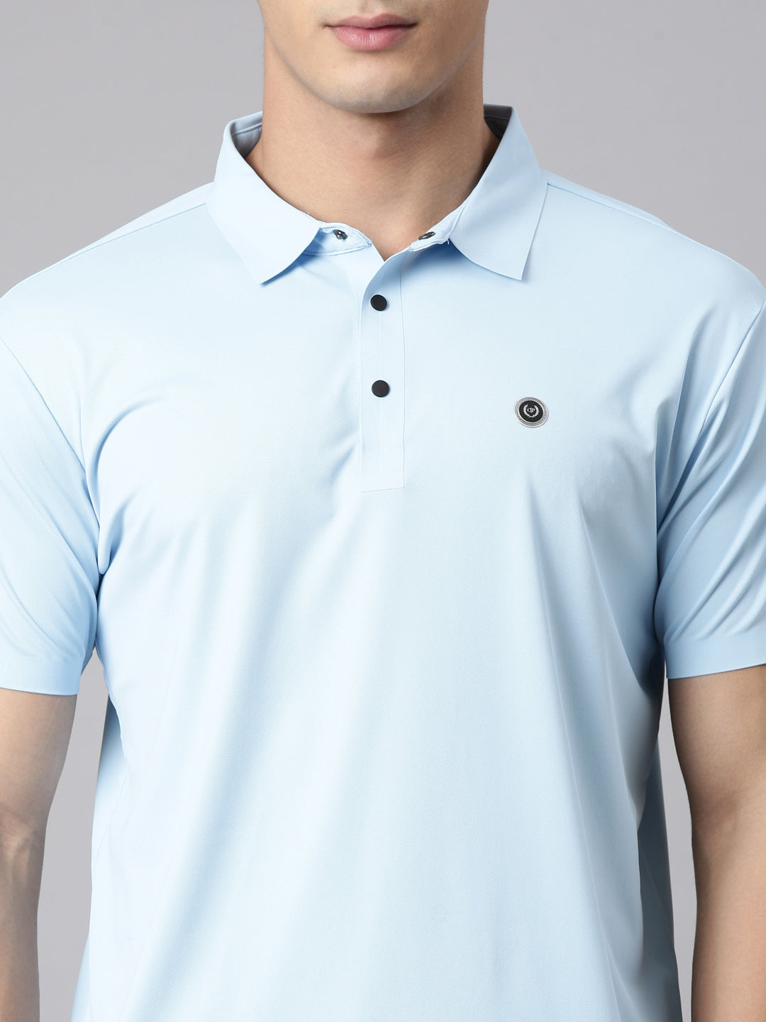 Classic Polo Men's Half Sleeve Light Blue Polo Neck Slim Fit Solid Nylon Spandex T-Shirt | UNICO - 161 SF P