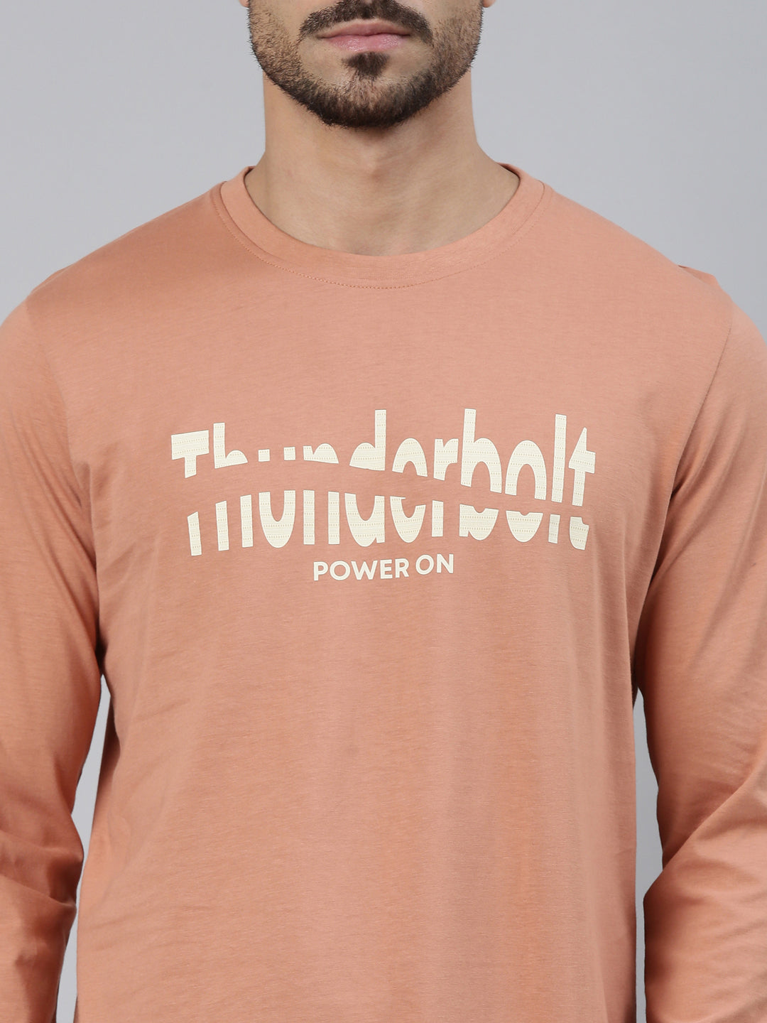 Classic Polo Men's Full Sleeve Brown Crew Neck Slim Fit Printed Cotton T-Shirt | GEN-X-CREW-FS 04 B SF C