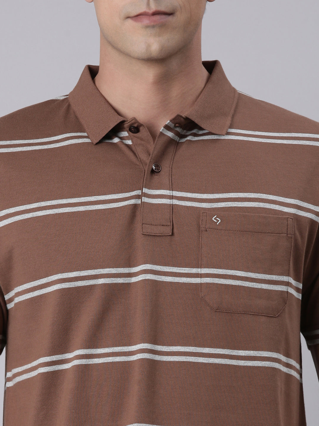 Classic Polo Men's Half Sleeve Brown/Grey Polo Neck Authentic Fit Striped Cotton T-Shirt | LTS-STR - 81 B AF P