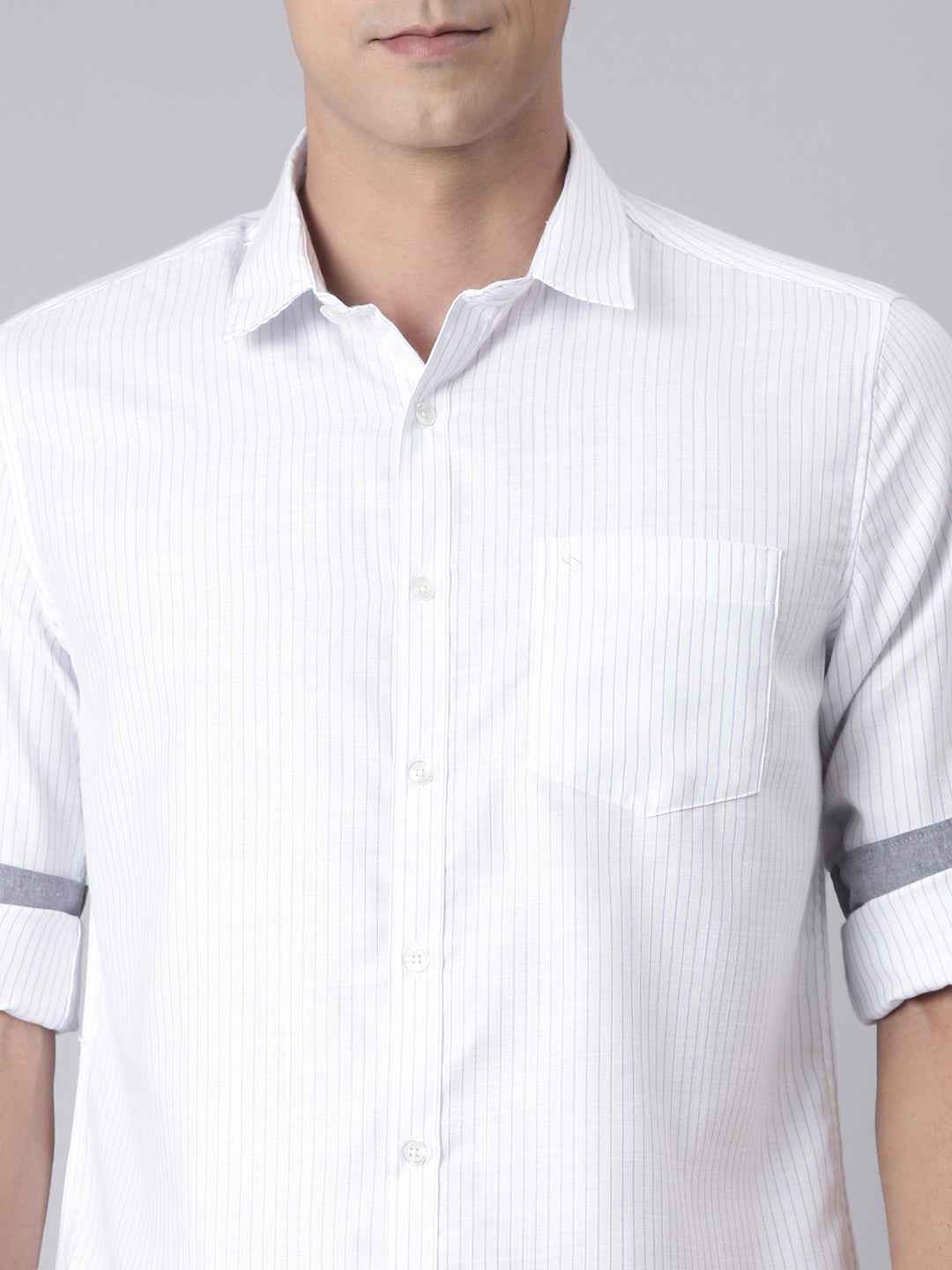 Classic Polo Men's Full Sleeve White/Light Blue Polo Neck Slim Fit Striped Cotton Casual Shirt | SQ2-CL-31 B-FS-STR-SF