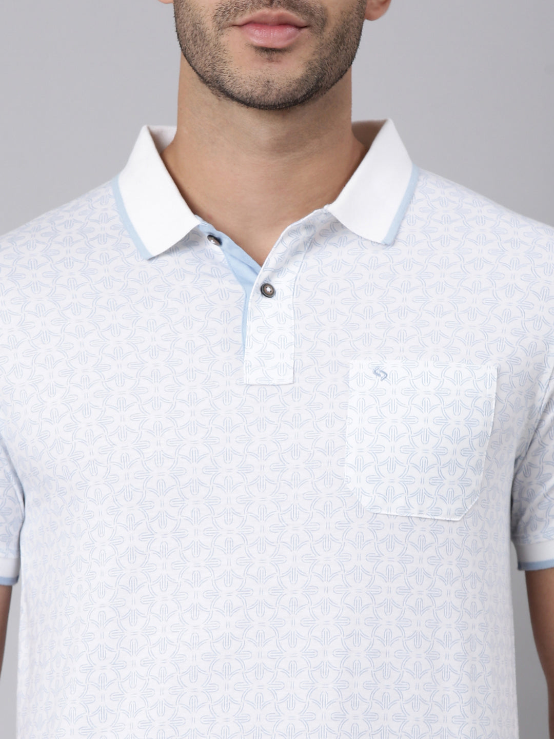 Classic Polo Men's Half Sleeve White Polo Neck Slim Fit All-Over Print Cotton T-Shirt | BELLO - 393 A SF P