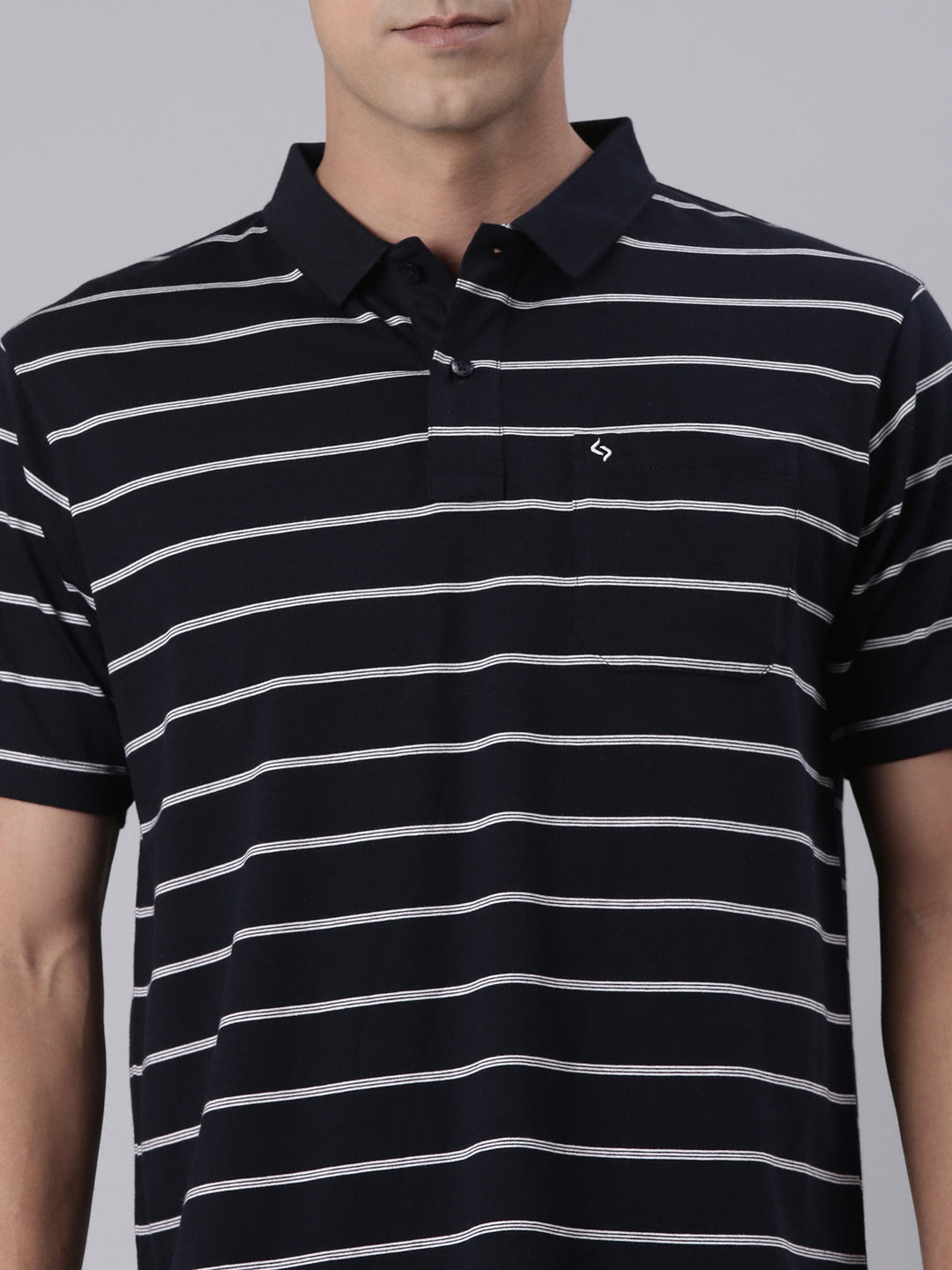 Classic Polo Men's Half Sleeve Black/White Polo Neck Authentic Fit Striped Cotton T-Shirt | LTS-STR - 83 B AF P