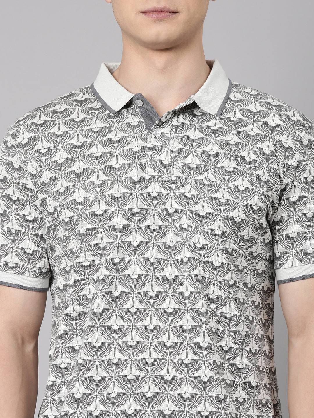 Classic Polo Men's Half Sleeve Grey Polo Neck Slim Fit All Over Print Cotton T-Shirt | LTS-AOP - 97 B SF P