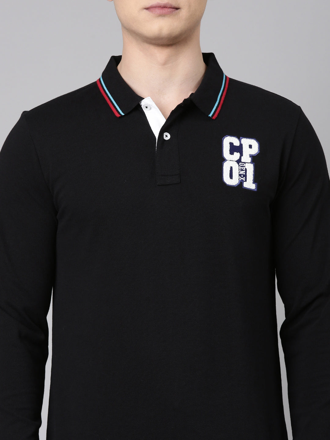 Classic Polo Men's Full Sleeve Black Polo Neck Slim Fit Solid Cotton T-Shirt | GEN-X-POLO-FS 01 B SF P