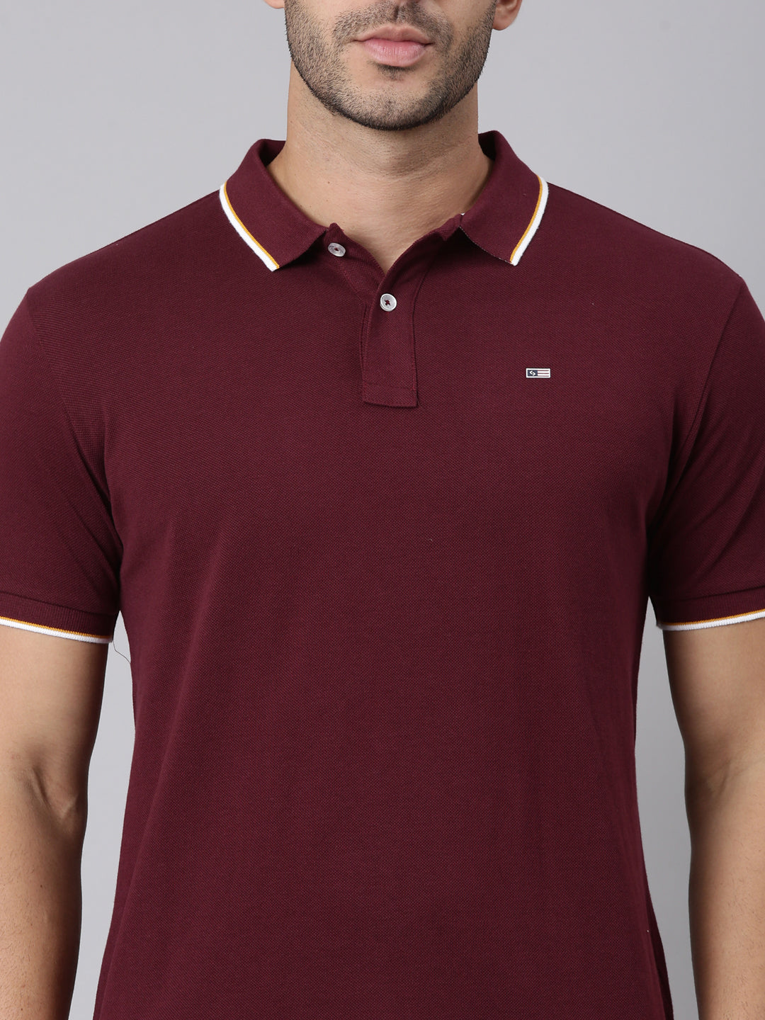 Classic Polo Men's Half Sleeve Burgundy Polo Neck Slim Fit Solid Cotton T-Shirt | PRM - 818 B SF P