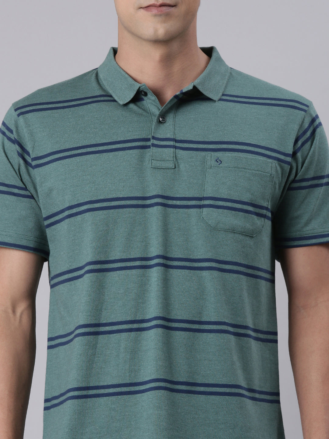 Classic Polo Men's Half Sleeve Dark Green/Navy Polo Neck Authentic Fit Striped Cotton T-Shirt | LTS-STR - 81 A AF P
