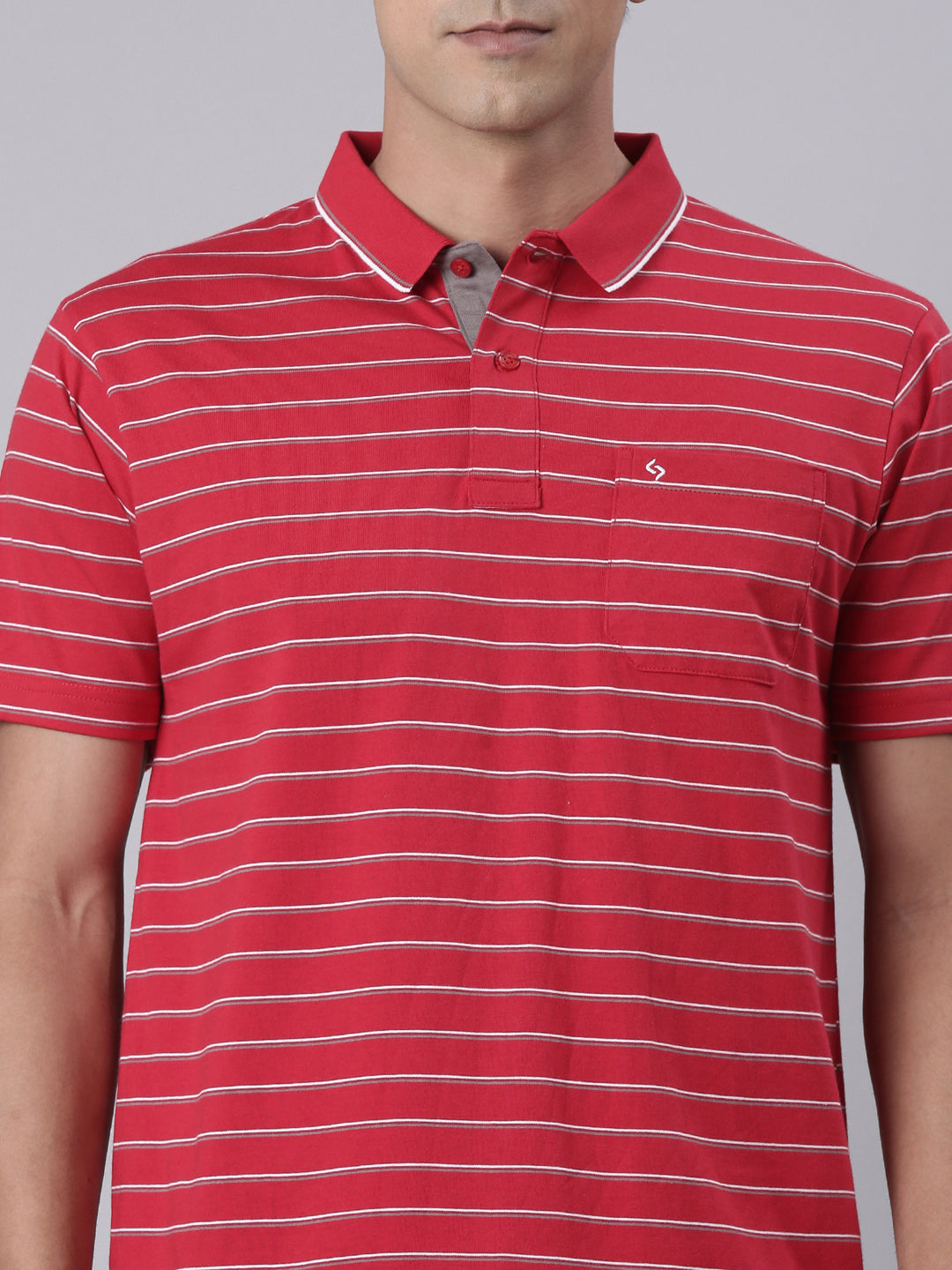 Classic Polo Men's Half Sleeve Red/White Polo Neck Authentic Fit Striped Cotton T-Shirt | FEEDERS - 294 A AF P