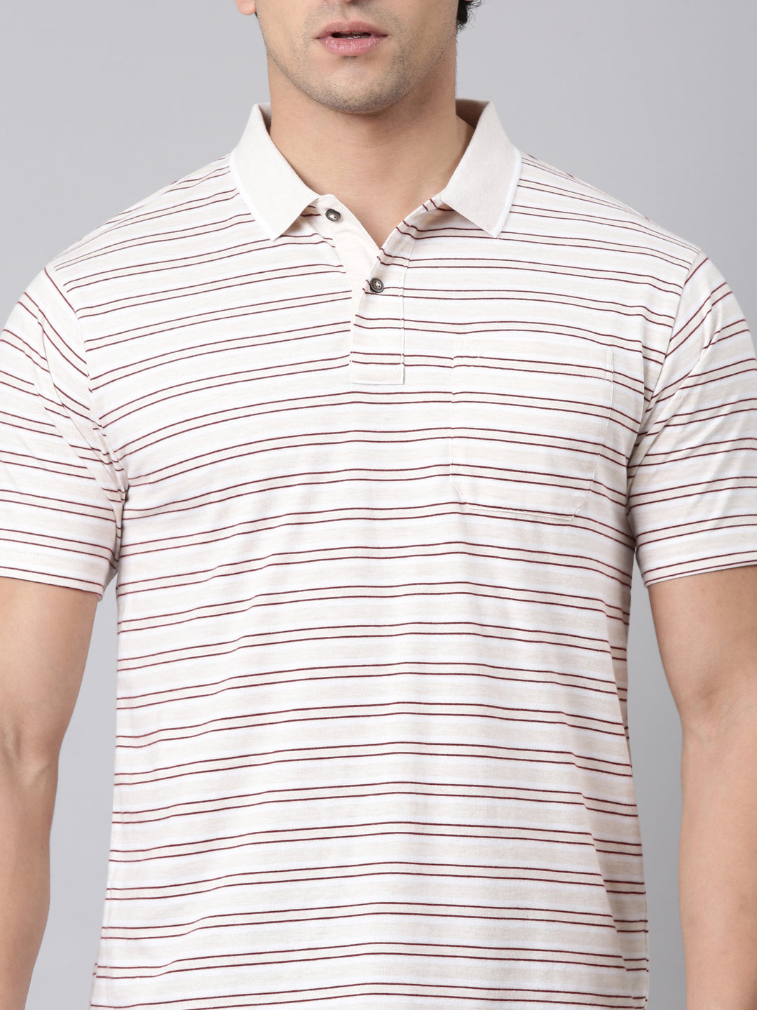 Classic Polo Men's Half Sleeve White Polo Neck Authentic Fit Striped Cotton Blend T-Shirt | FEEDERS - 312 A AF P