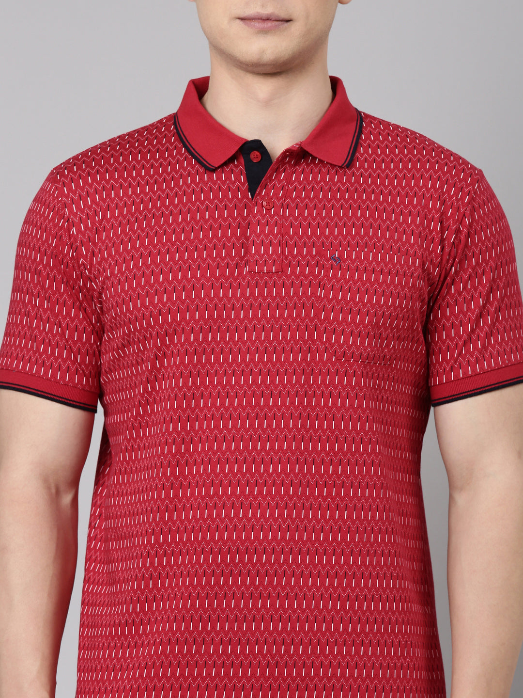 Classic Polo Men's Half Sleeve Red Polo Neck Slim Fit All Over Print Cotton T-Shirt | BELLO - 348 A SF P