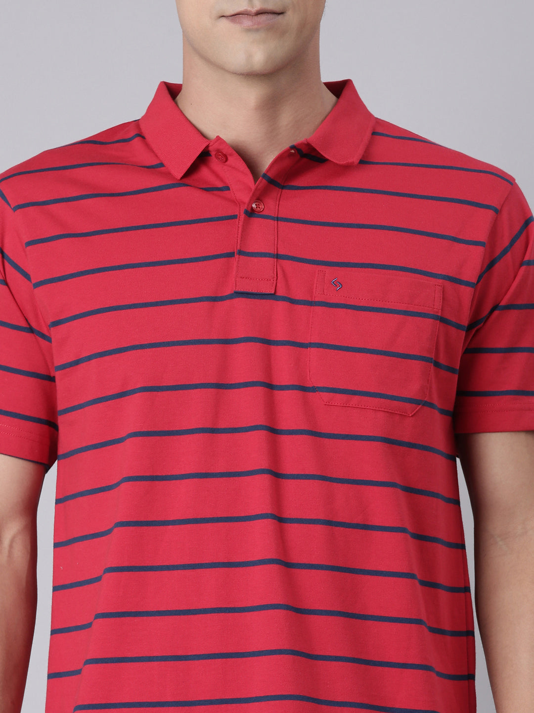 Classic Polo Men's Half Sleeve Red/Navy Blue Polo Neck Authentic Fit Striped Cotton Blend T-Shirt | AVON - 630 A AF P