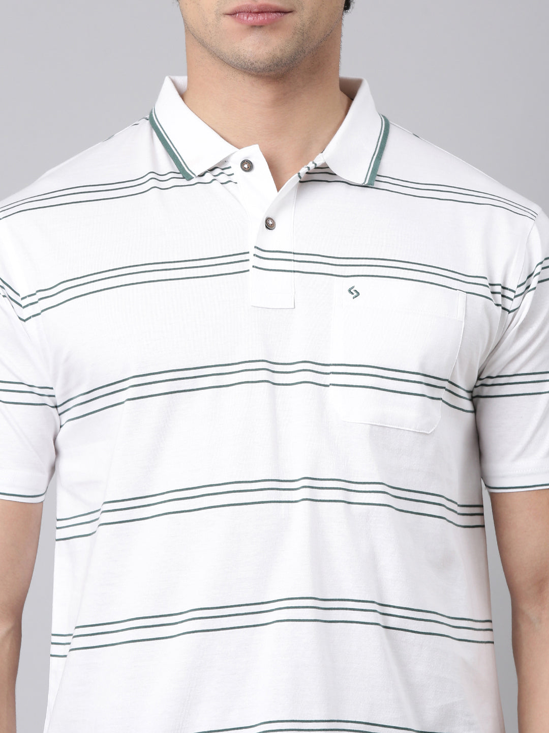 Classic Polo Men's Half Sleeve White Polo Neck Authentic Fit Striped Cotton T-Shirt | AP - 157 A AF P