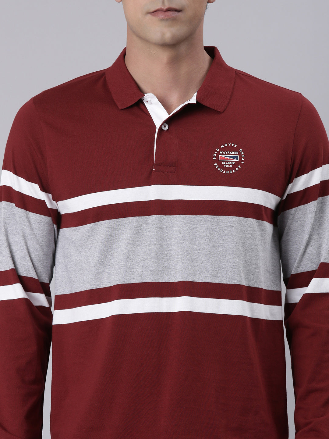 Classic Polo Men's Full Sleeve Maroon/Grey Polo Neck Slim Fit Colorblock Cotton T-Shirt | VERNO - 367 B SF P