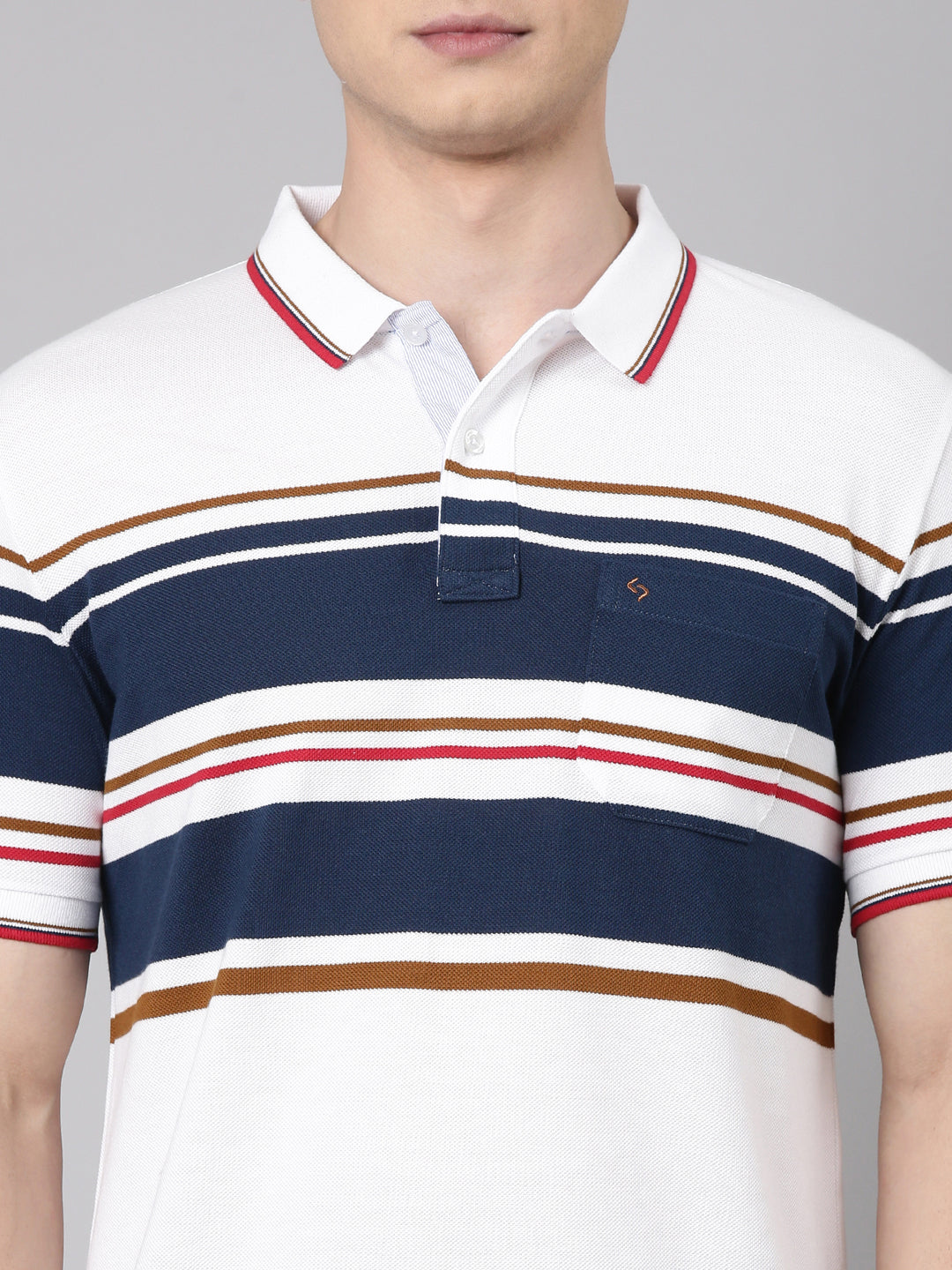 Classic Polo Men's Half Sleeve White/Navy Blue Polo Neck Slim Fit Colorblock Cotton Blend T-Shirt | VTA - 312 A SF P