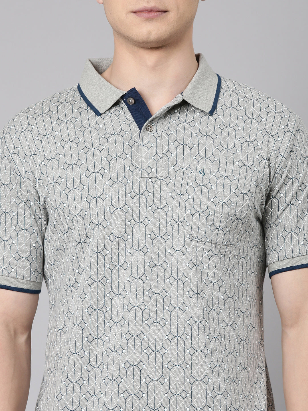 Classic Polo Men's Half Sleeve Grey Polo Neck Slim Fit All Over Print Cotton T-Shirt | BEAU - 290 B SF P