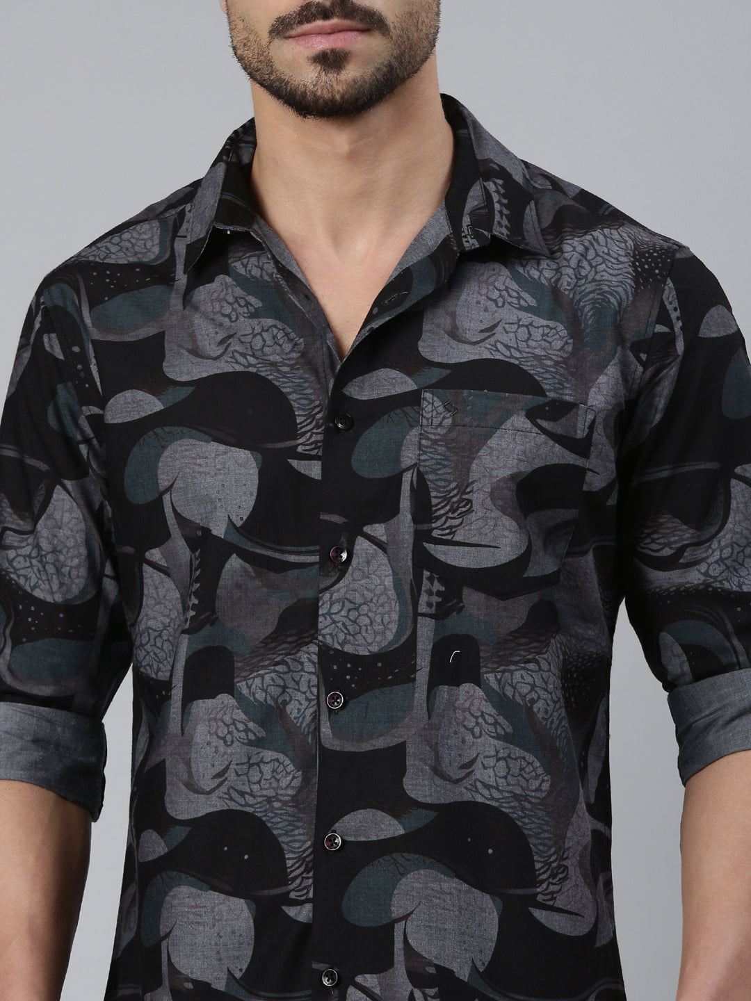 Classic Polo Men's Full Sleeve Multicolor Polo Neck Slim Fit All-Over Print Cotton Casual Shirt | SQ2-EL-36 A-FS-PRT-SF