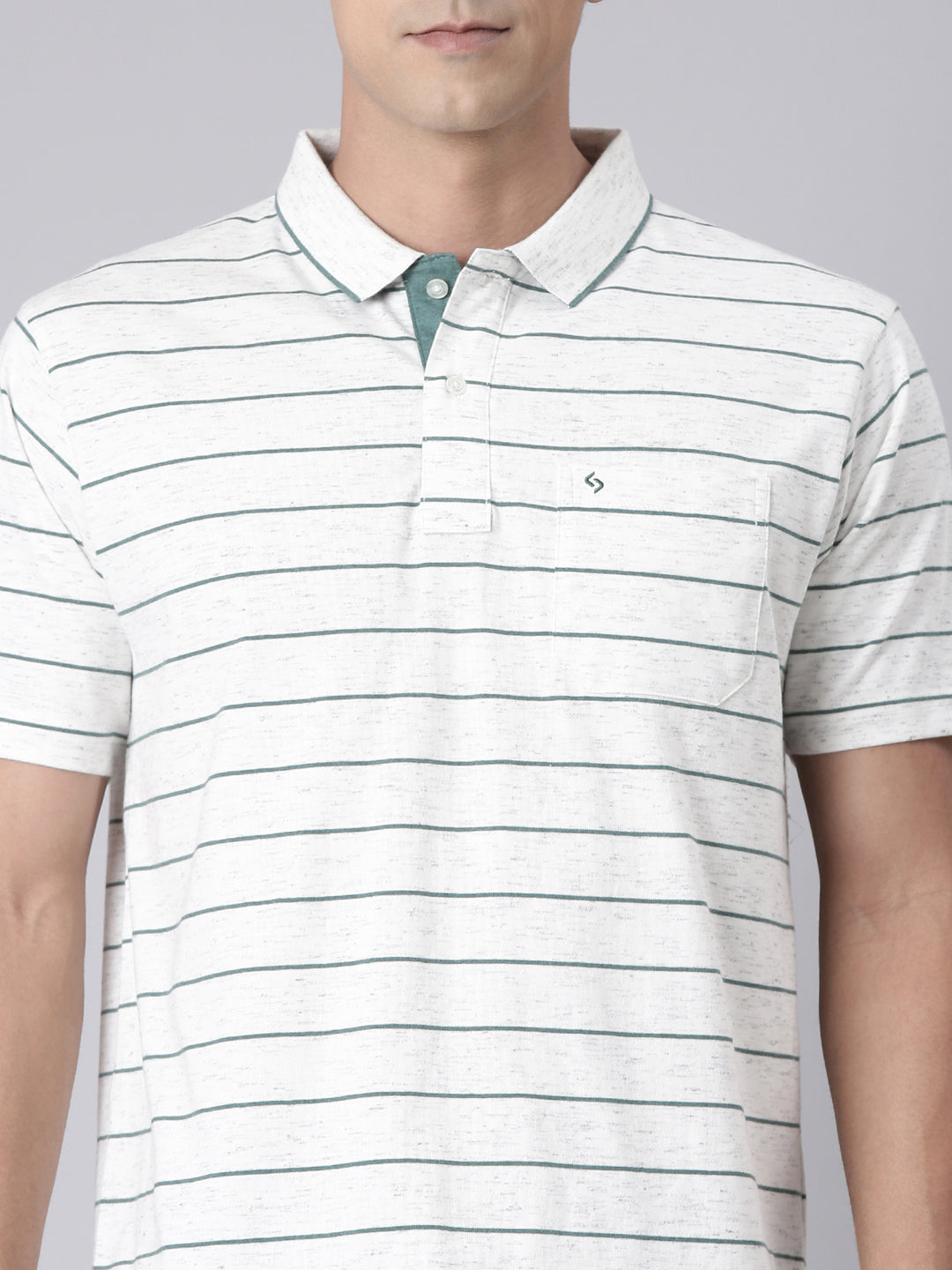 Classic Polo Men's Half Sleeve White Polo Neck Authentic Fit Striped Cotton T-Shirt | MEL - 271 A AF P