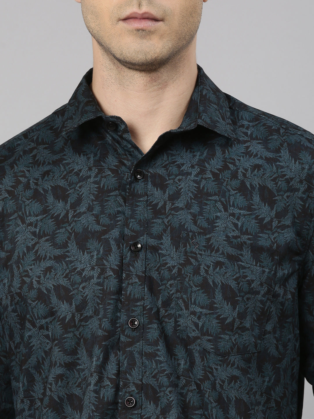 Classic Polo Men's Full Sleeve Black/Blue Polo Neck Slim Fit All-Over Print Cotton Shirt | LSHQ2-97 A-FS-PRT-SF