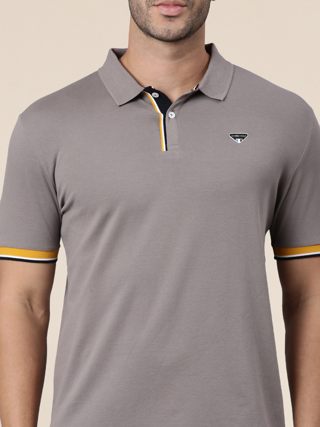 Classic Polo Men's Half Sleeve Dark Grey Polo Neck Slim Fit Solid Cotton T-Shirt | PRM - 811 A SF P