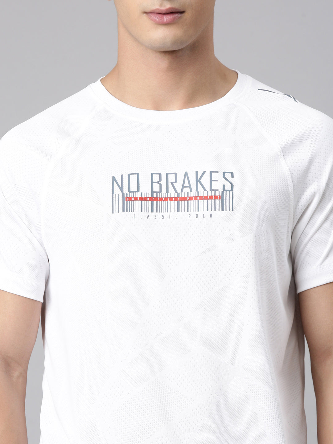 Classic Polo Men's Half Sleeve White Crew Neck Slim Fit Printed Polyester Active Wear T-Shirt | CP-SPZ-06 C SF C