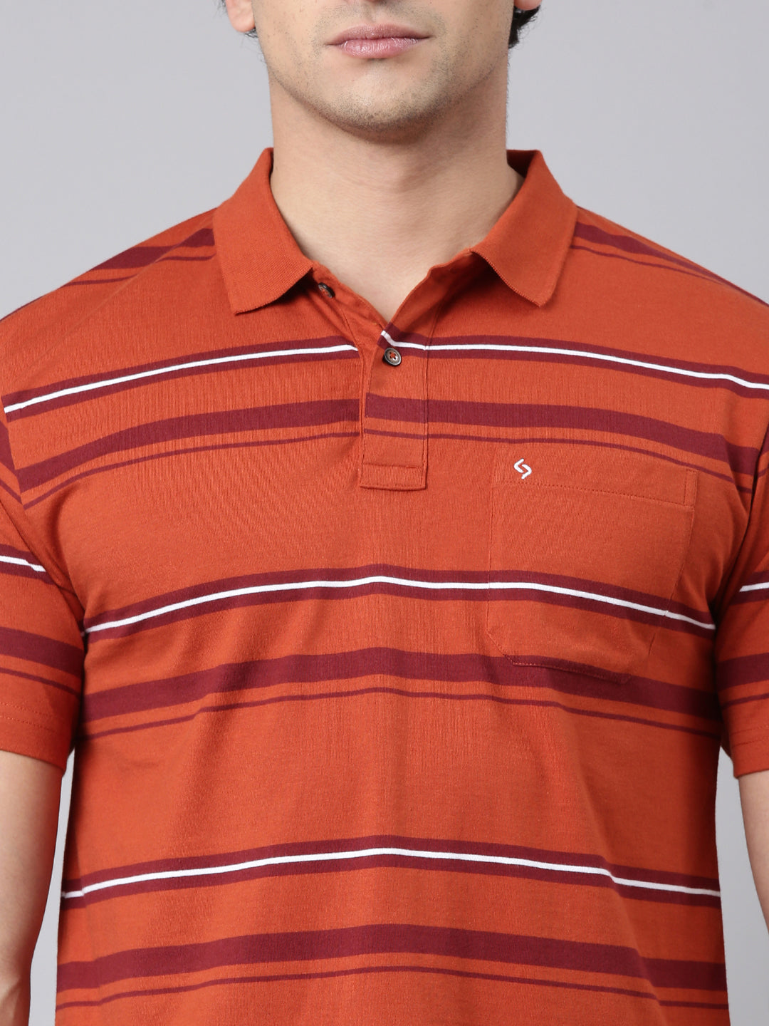 Classic Polo Men's Half Sleeve Rust Polo Neck Authentic Fit Striped Cotton Blend T-Shirt | AVON - 648 B AF P