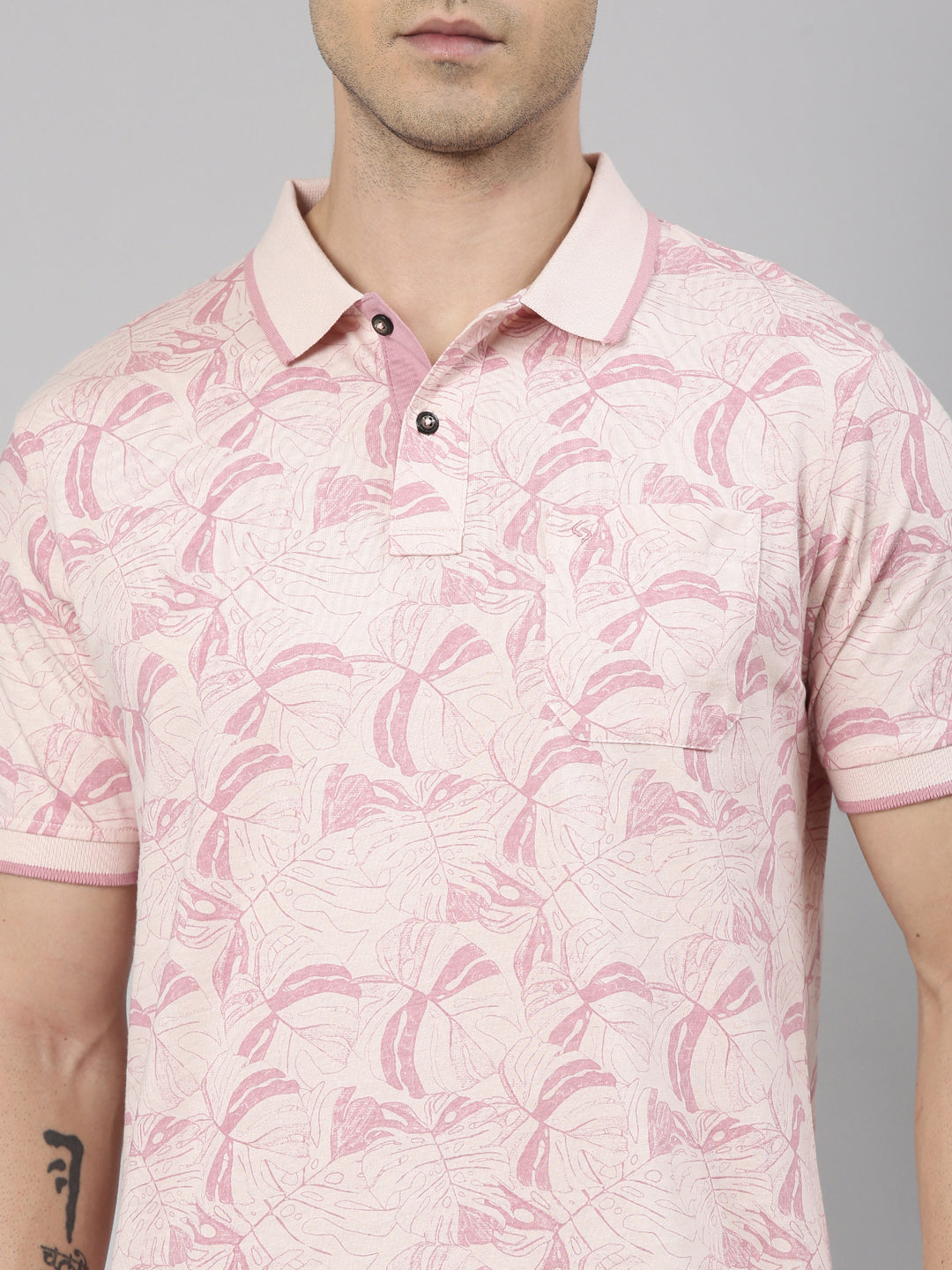 Classic Polo Men's Half Sleeve Peach Polo Neck Slim Fit All-Over Print Cotton T-Shirt | BELLO - 356 A SF P